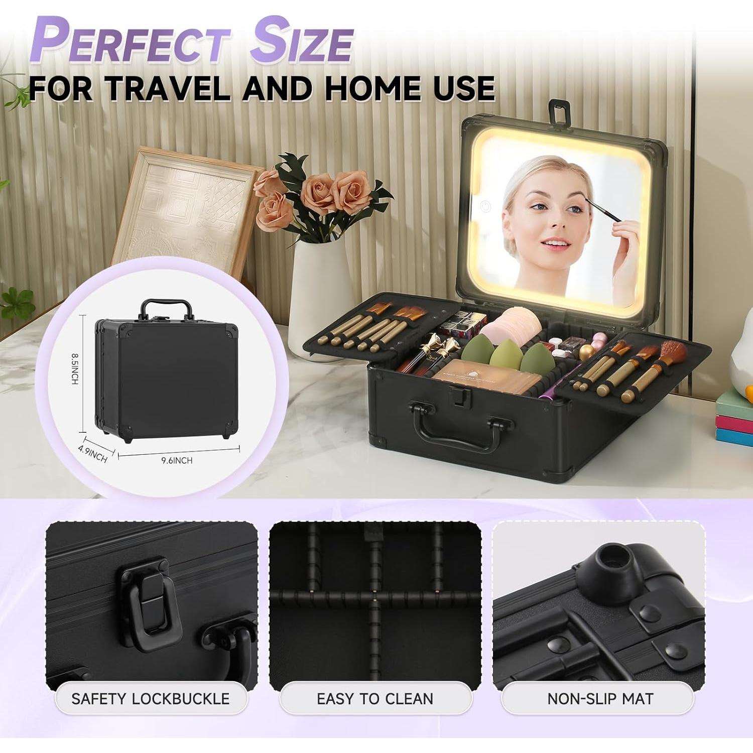 Estuche de Maquillaje Leeora&Leekoo con Espejo LED Negro