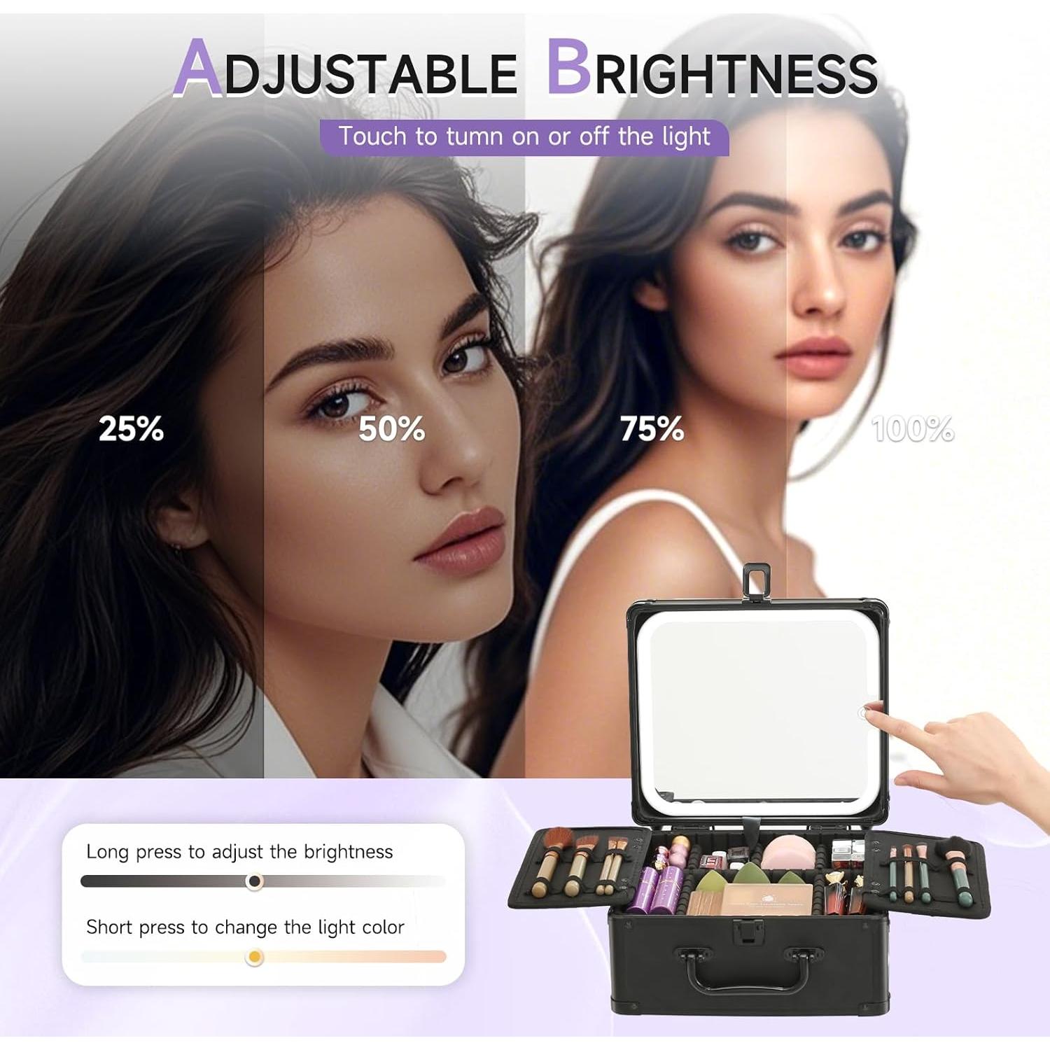 Estuche de Maquillaje Leeora&Leekoo con Espejo LED Negro