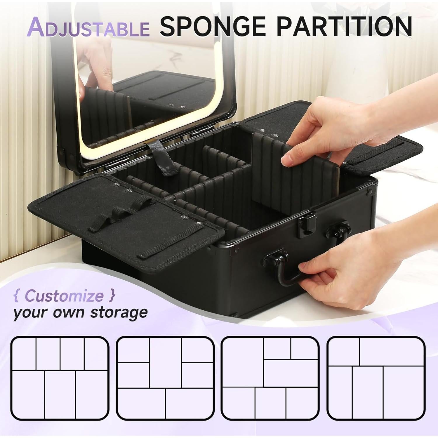 Estuche de Maquillaje Leeora&Leekoo con Espejo LED Negro