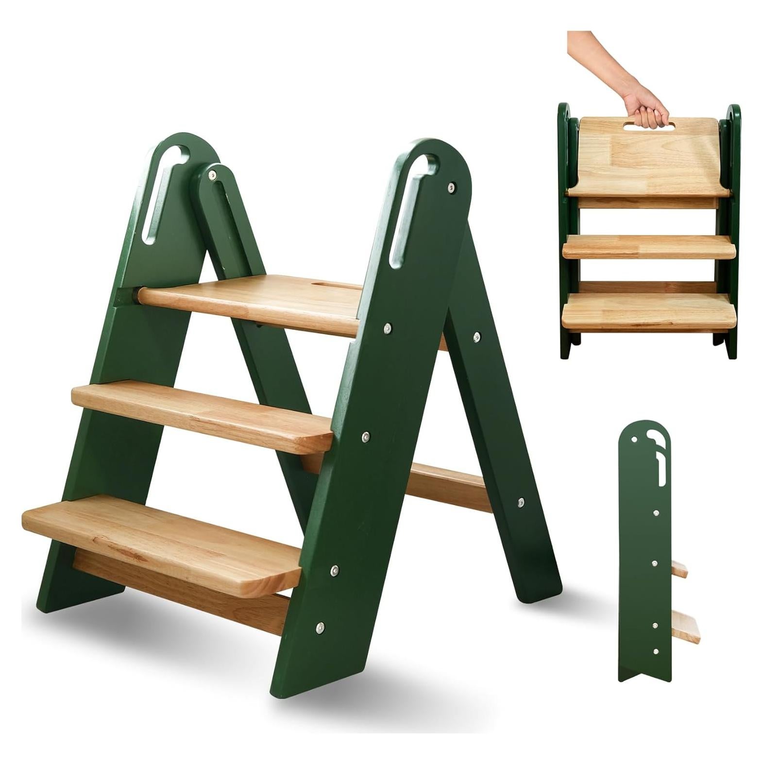 Escalera Plegable de 3 Pasos Suihuooo para Niños Verde