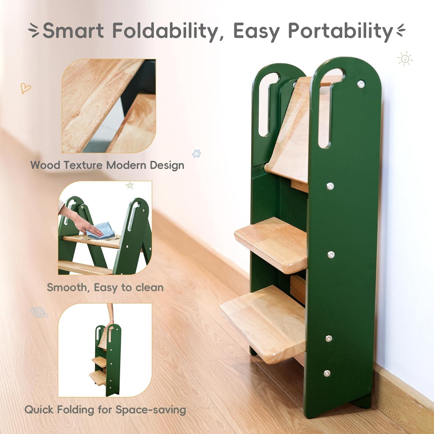 Escalera Plegable de 3 Pasos Suihuooo para Niños Verde