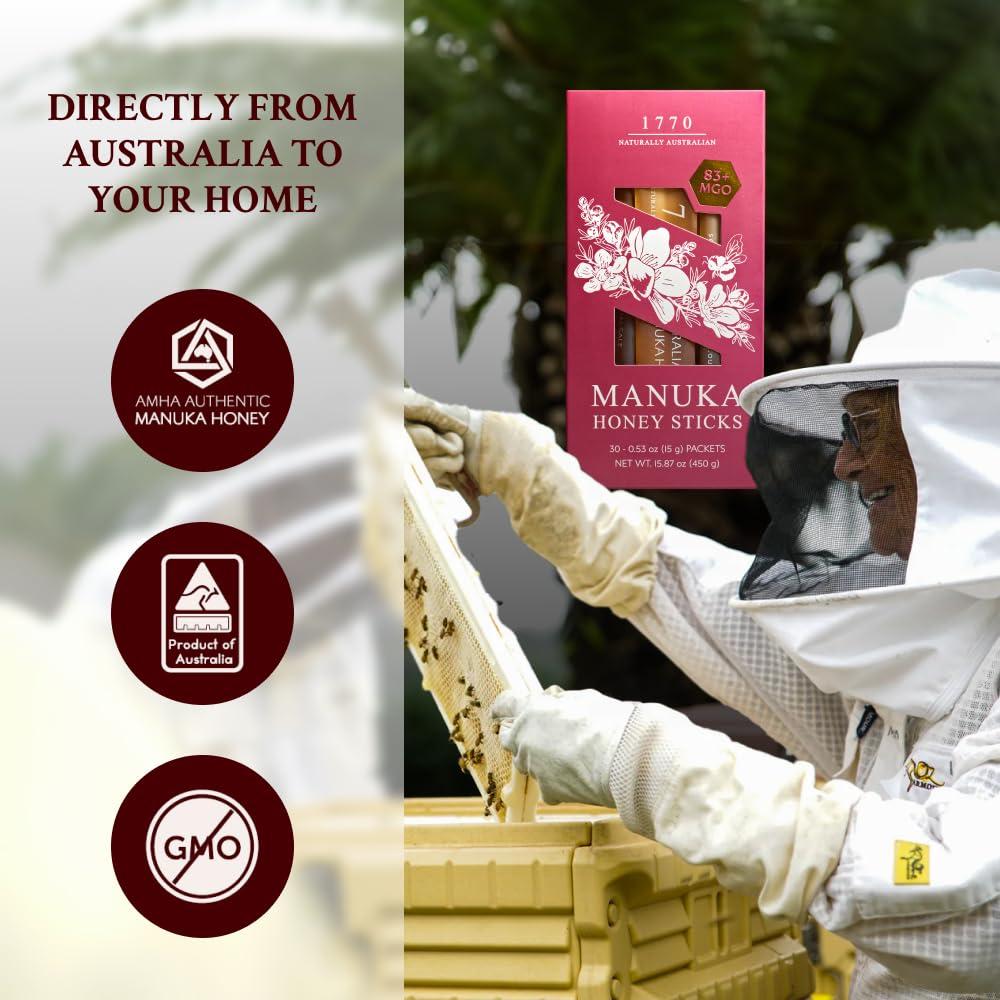 Miel de Manuka 1770 Australiana Natural MGO 83+ 30 Palitos