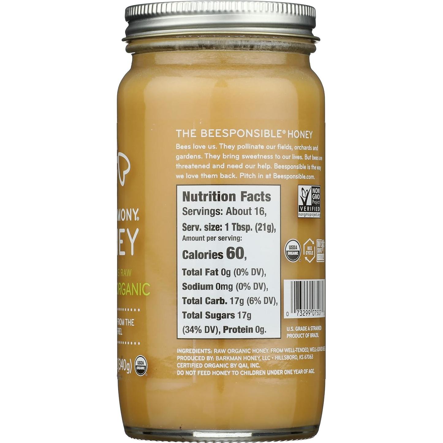 Miel Cremada Cruda de Eucalipto Orgánica Bee Harmony 340g