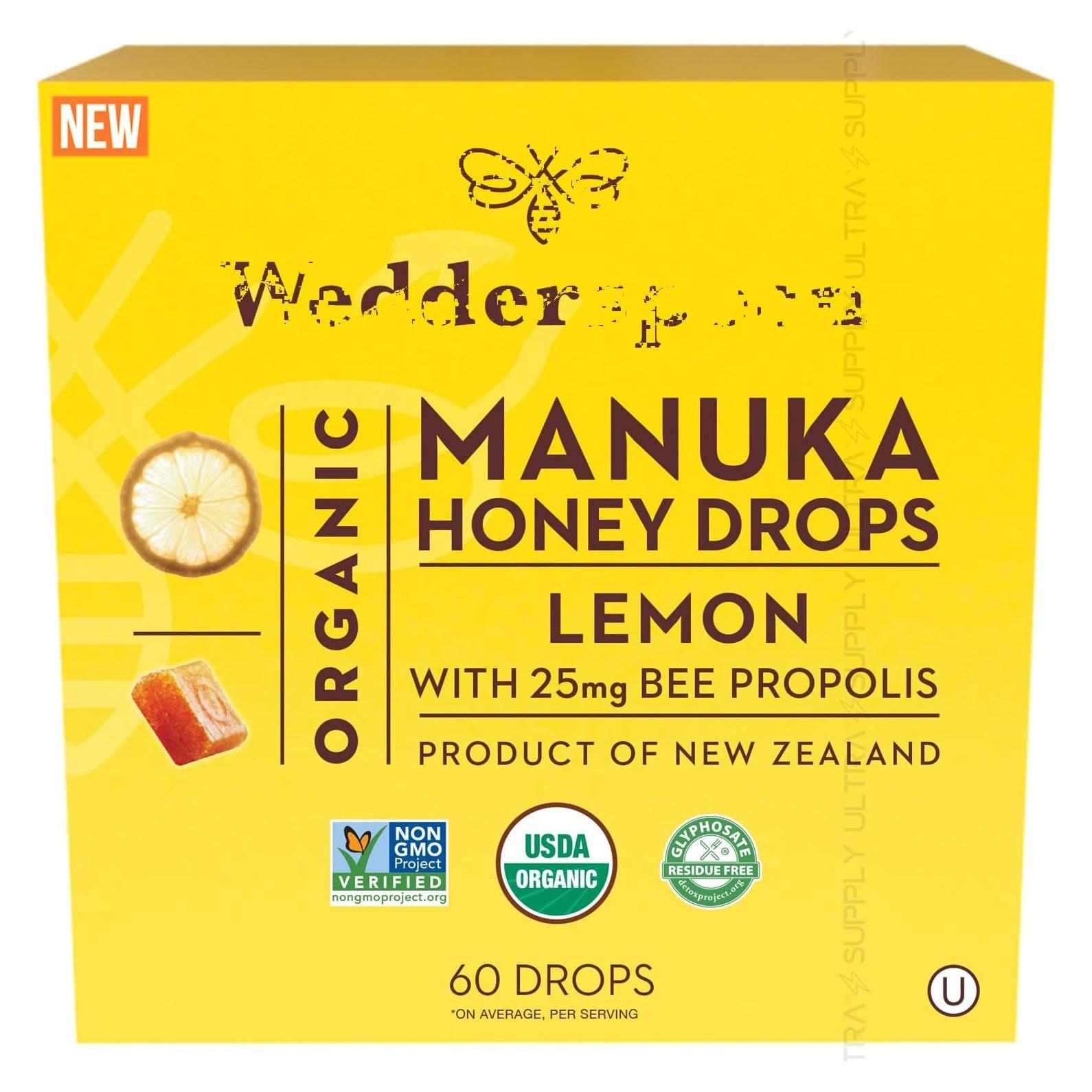 Gotas de Limón de Miel Manuka Weddrs-Poon 60 Conteo Orgánico
