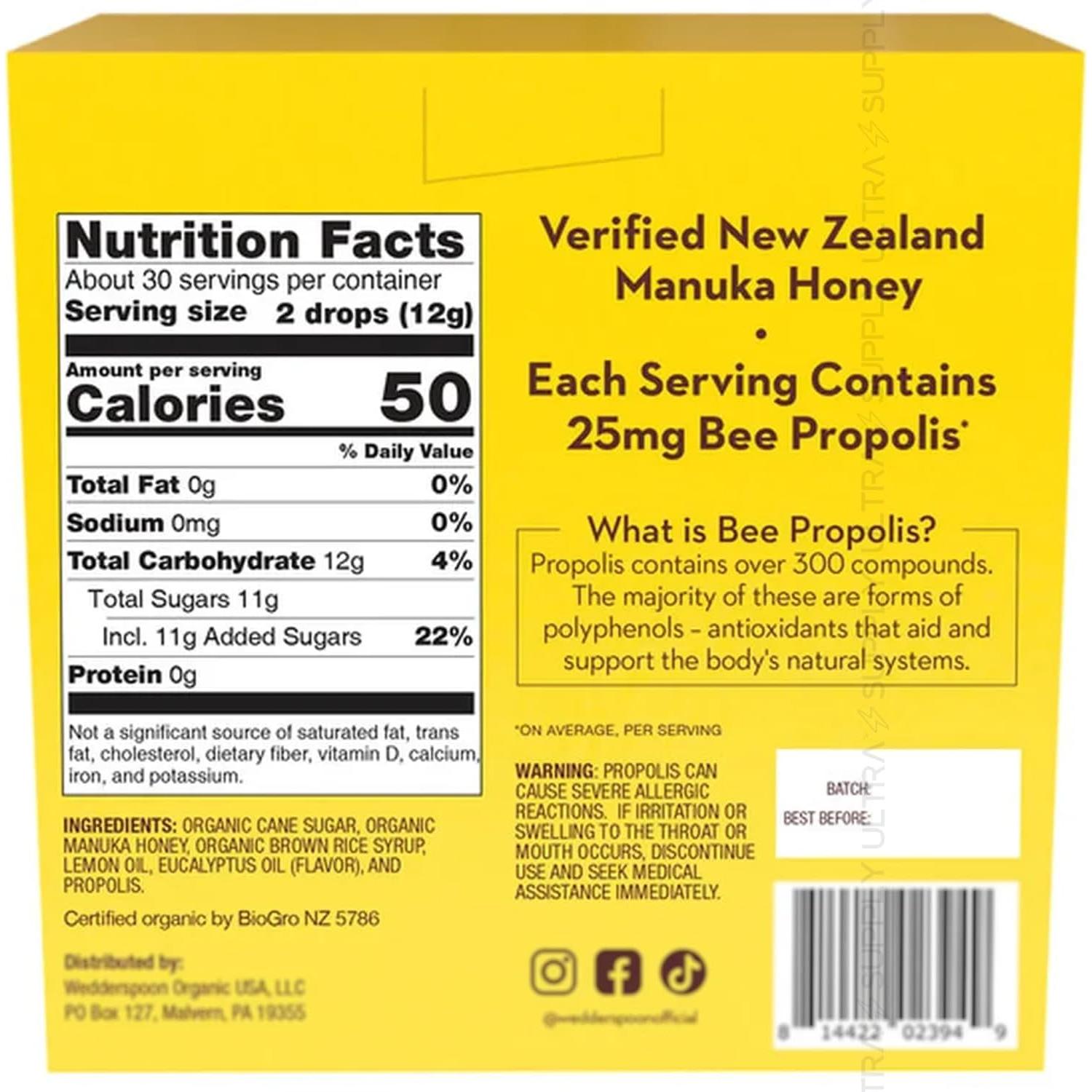 Gotas de Limón de Miel Manuka Weddrs-Poon 60 Conteo Orgánico