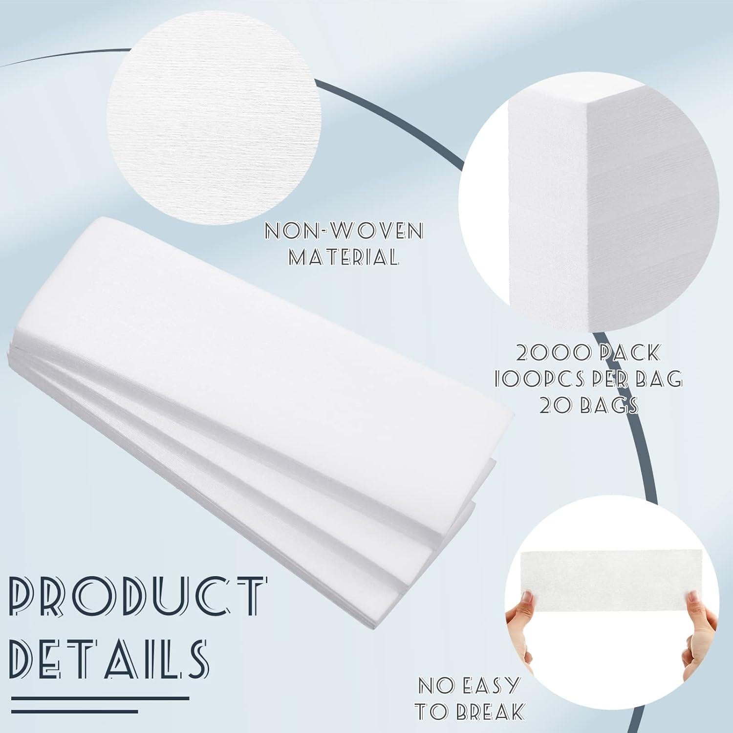 Tiras de Cera No Tejidas Tudomro 2000 Pcs 7x20 cm Blancas