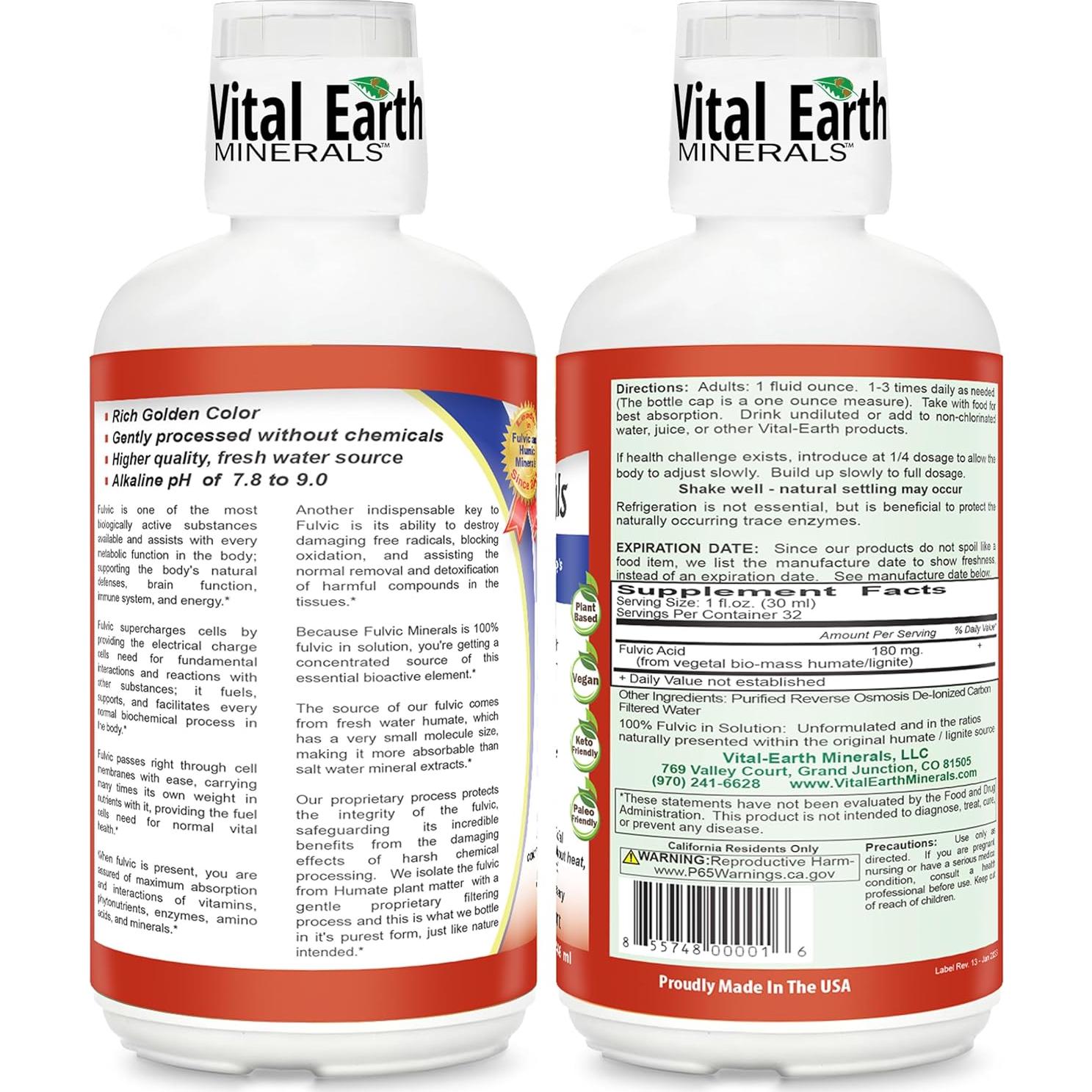 Minerales Fulvicos Vital Earth 946 ml - Suplemento Energético