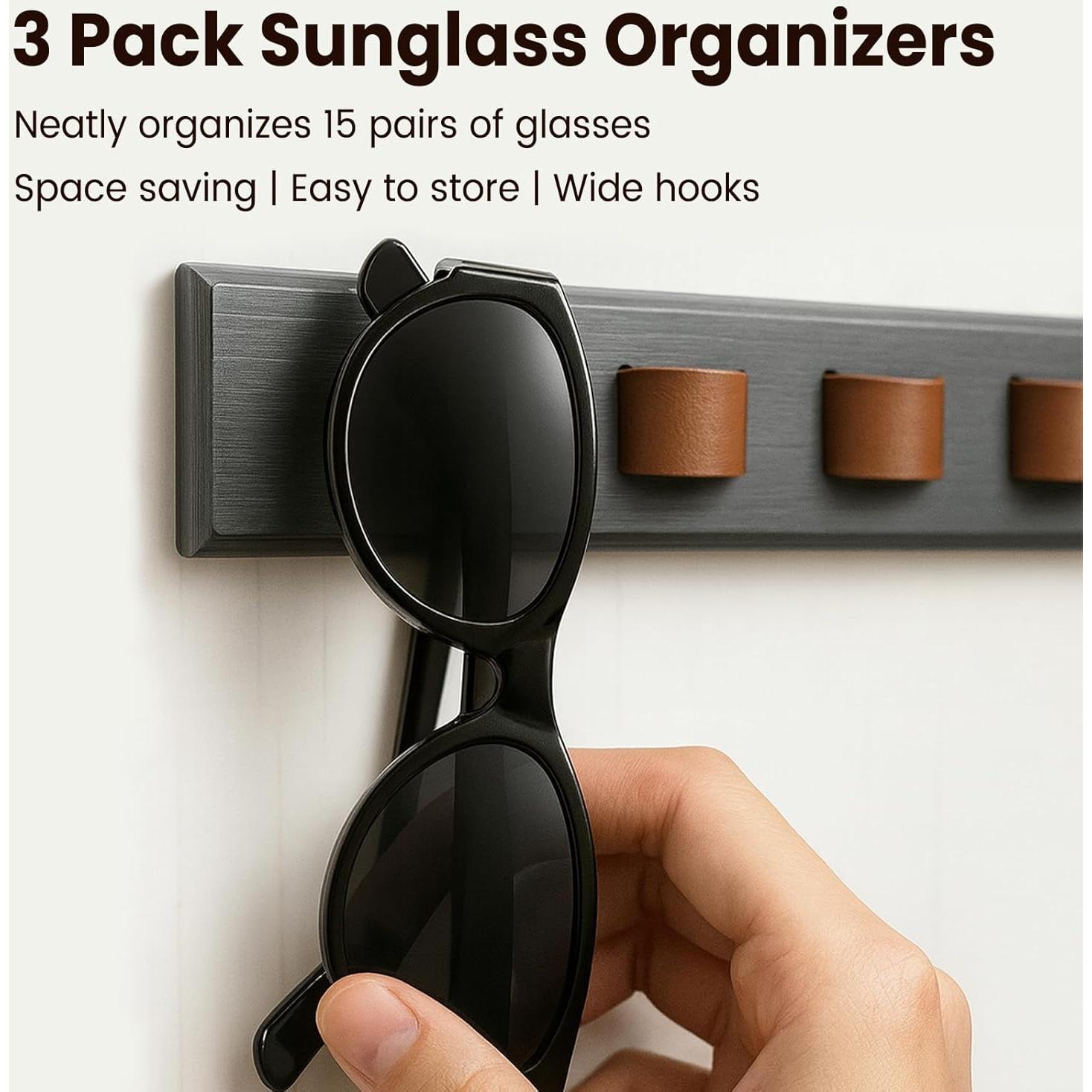 Organizador de Gafas de Sol Udduwic 3 Piezas Madera Gris Oscuro