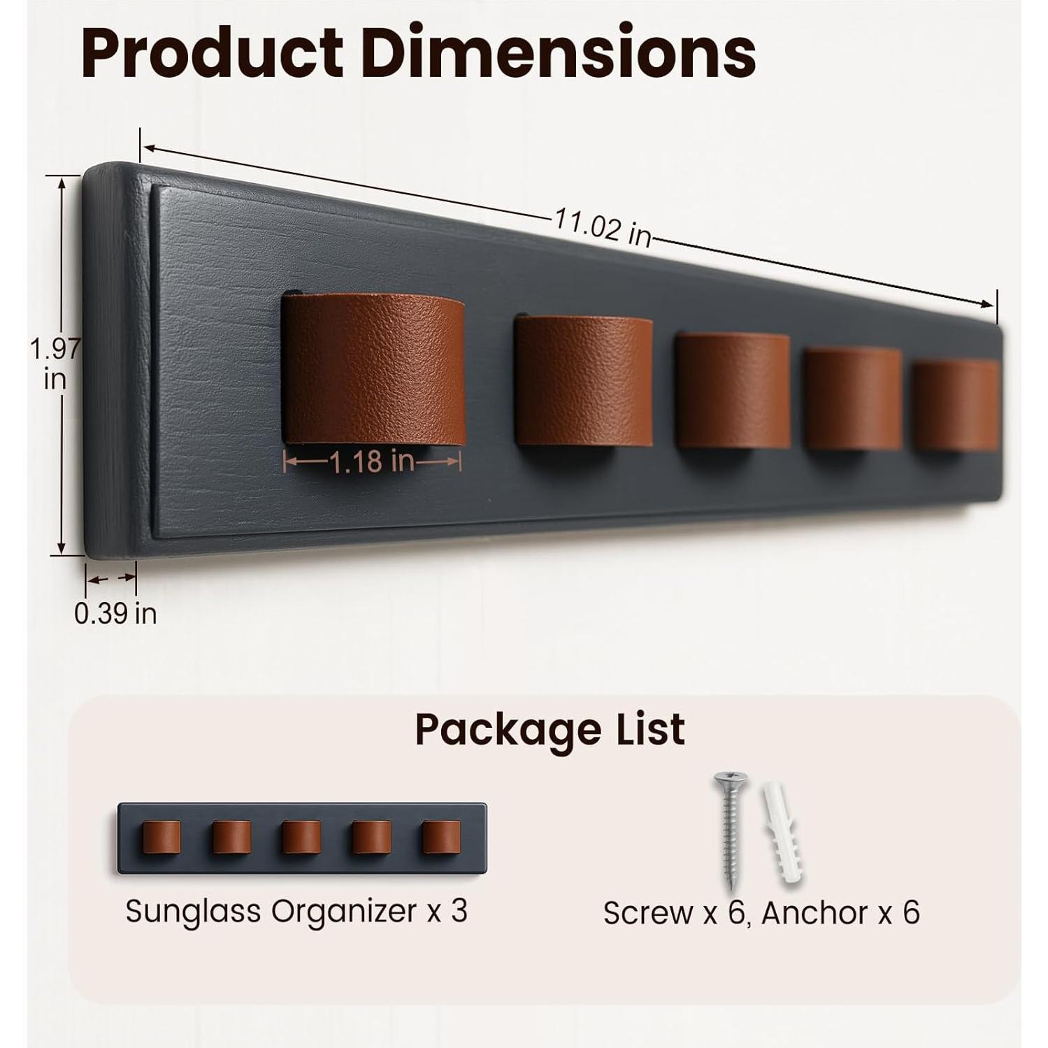 Organizador de Gafas de Sol Udduwic 3 Piezas Madera Gris Oscuro