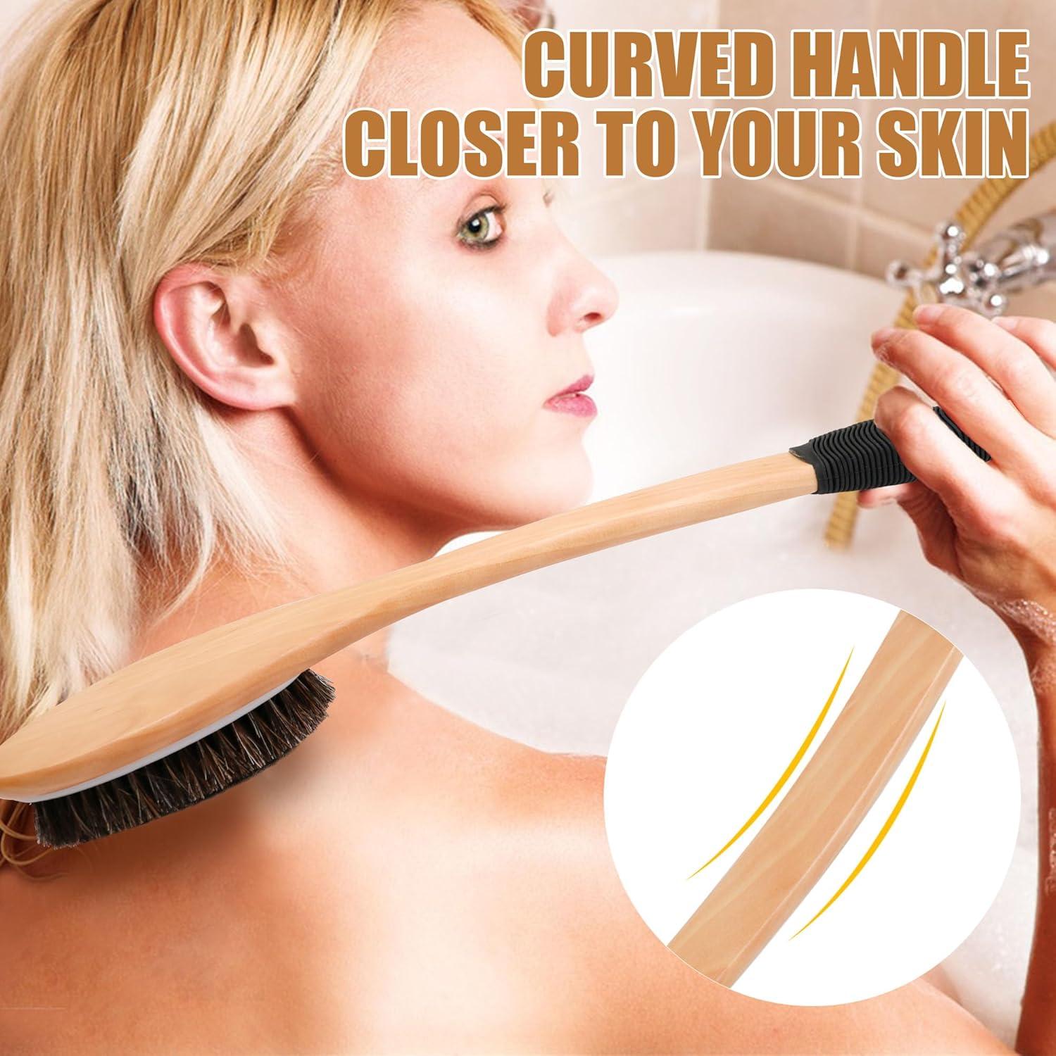 Cepillo de Baño Exfoliante OWIIZI con Mango Curvado de Madera 43.7cm