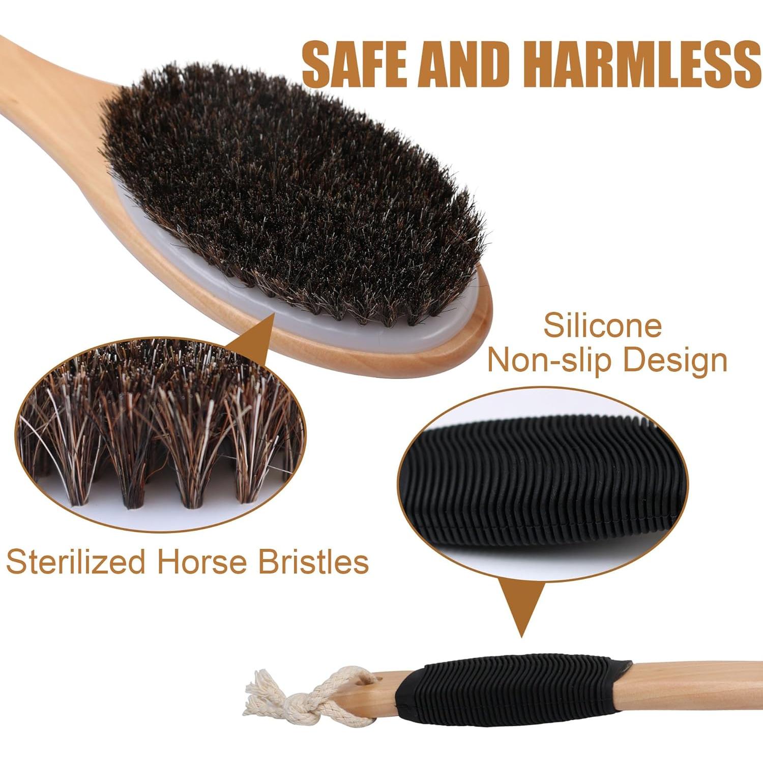 Cepillo de Baño Exfoliante OWIIZI con Mango Curvado de Madera 43.7cm