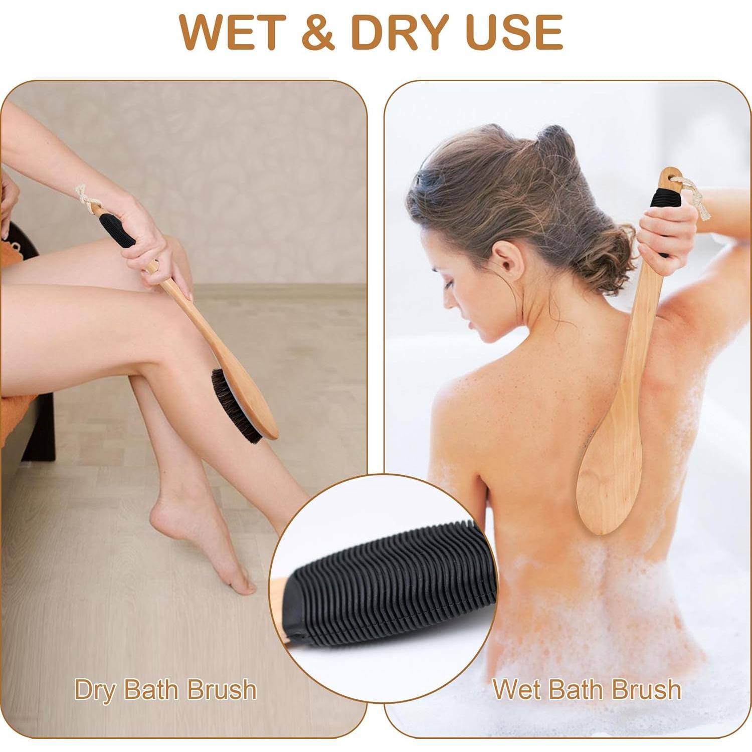 Cepillo de Baño Exfoliante OWIIZI con Mango Curvado de Madera 43.7cm