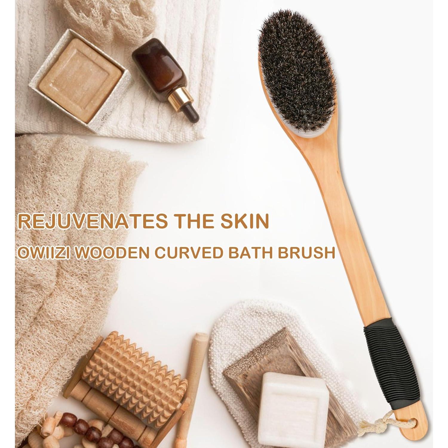 Cepillo de Baño Exfoliante OWIIZI con Mango Curvado de Madera 43.7cm