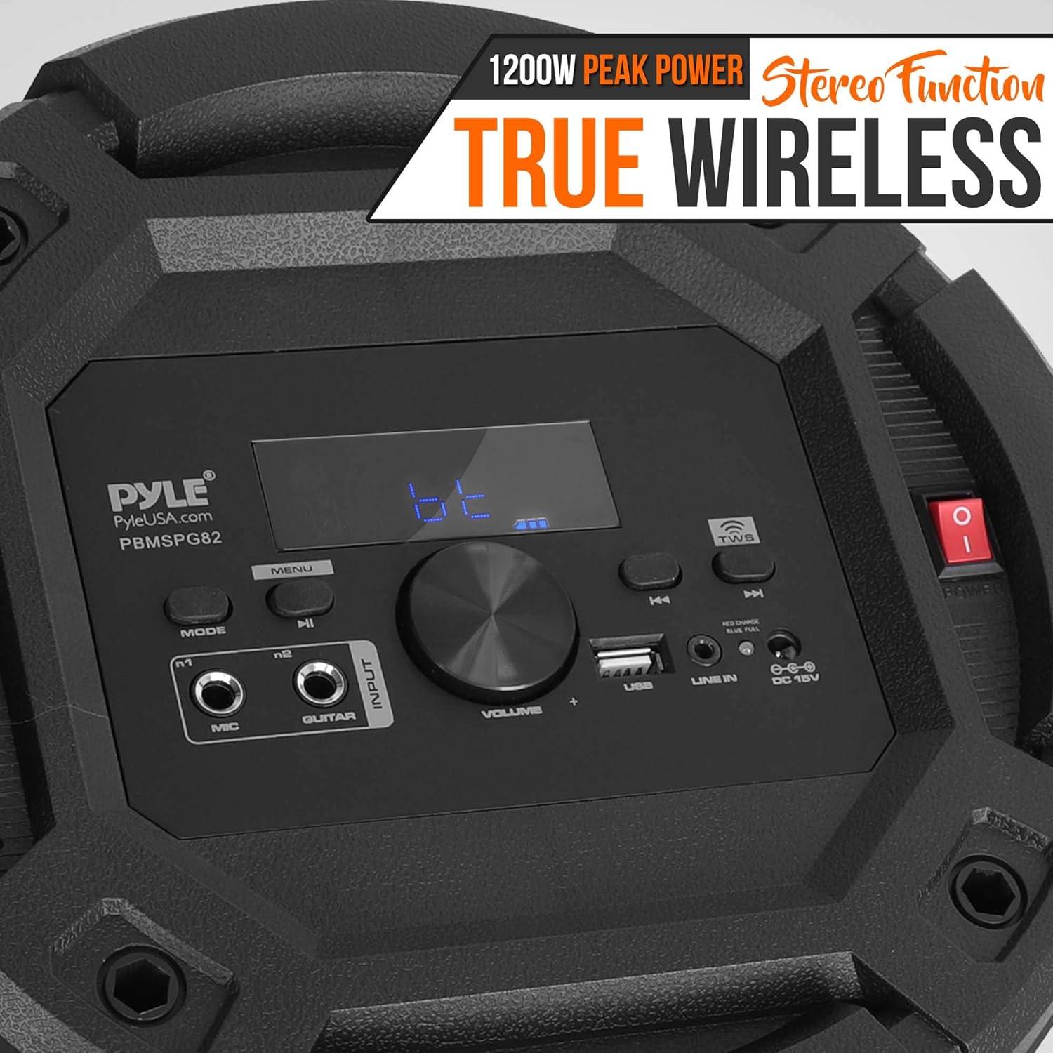 Altavoz PA Bluetooth Pyle PBMSPG82.5 1200W con luces y micrófono