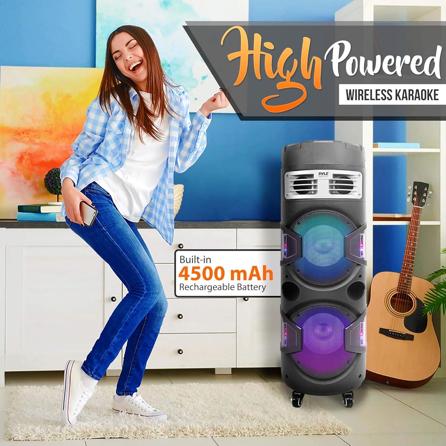 Altavoz PA Bluetooth Pyle PBMSPG82.5 1200W con luces y micrófono