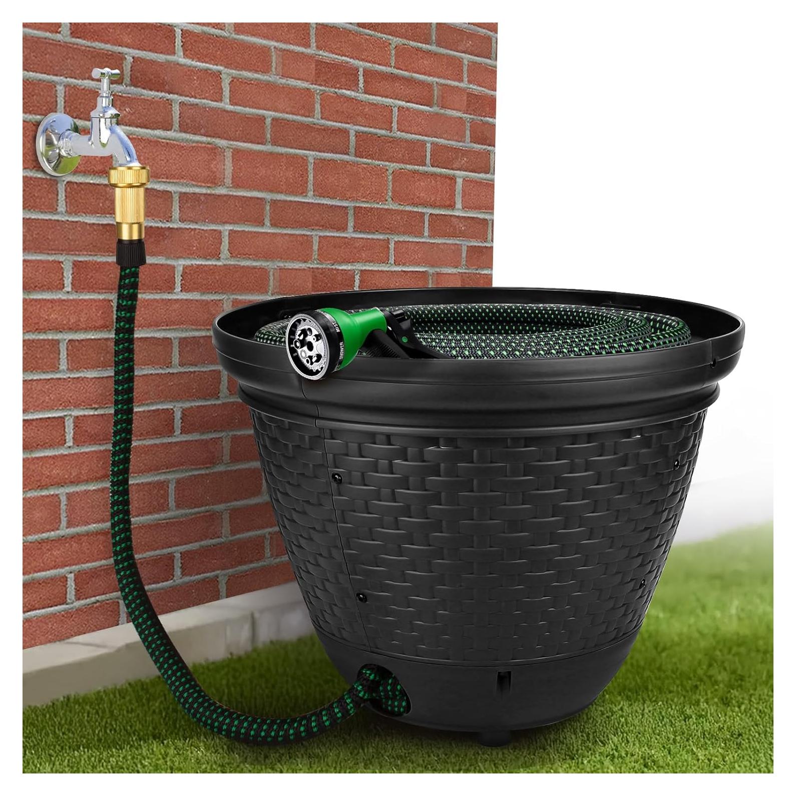 Soporte para Manguera de Jardín Riokko, Negro, 30-120 m