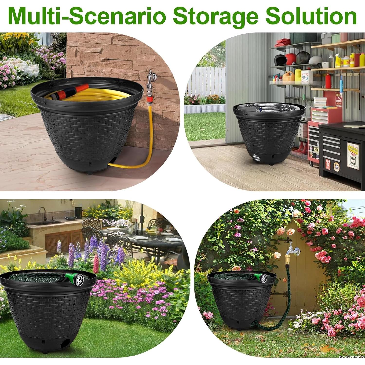 Soporte para Manguera de Jardín Riokko, Negro, 30-120 m