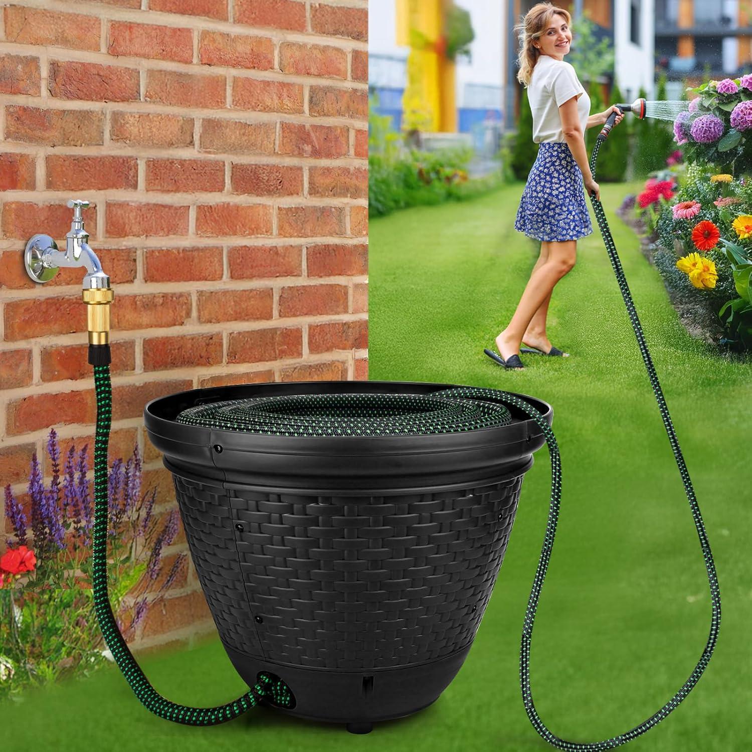 Soporte para Manguera de Jardín Riokko, Negro, 30-120 m