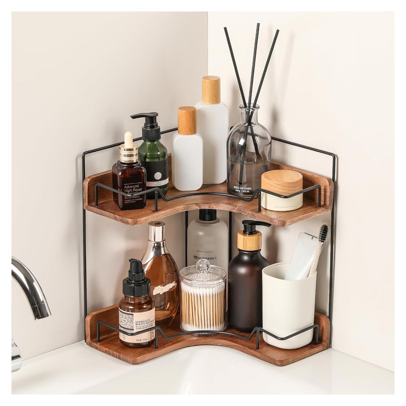 Organizador de mostrador de baño Snuvid 2 niveles madera 25.4x25.4x29.5cm