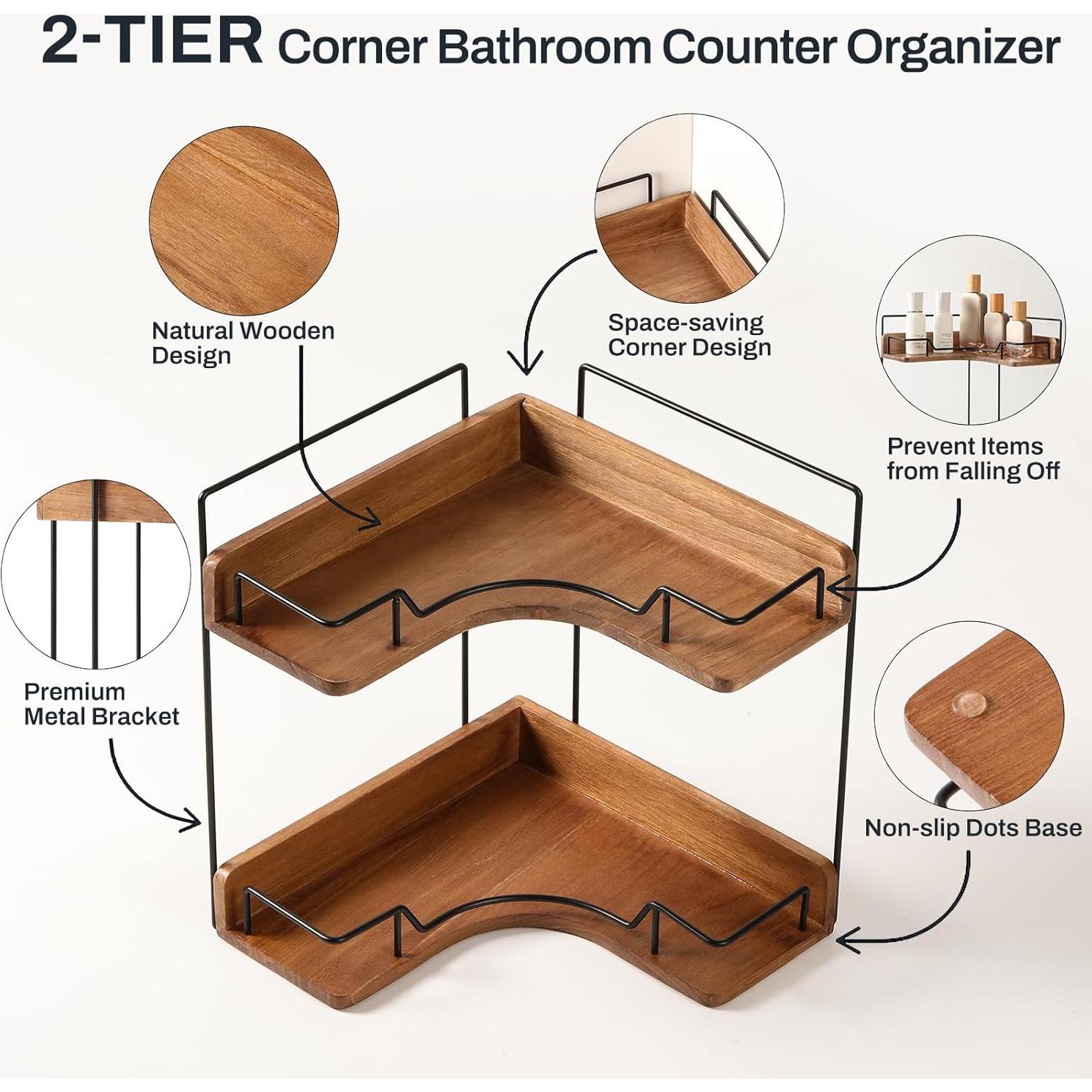 Organizador de mostrador de baño Snuvid 2 niveles madera 25.4x25.4x29.5cm