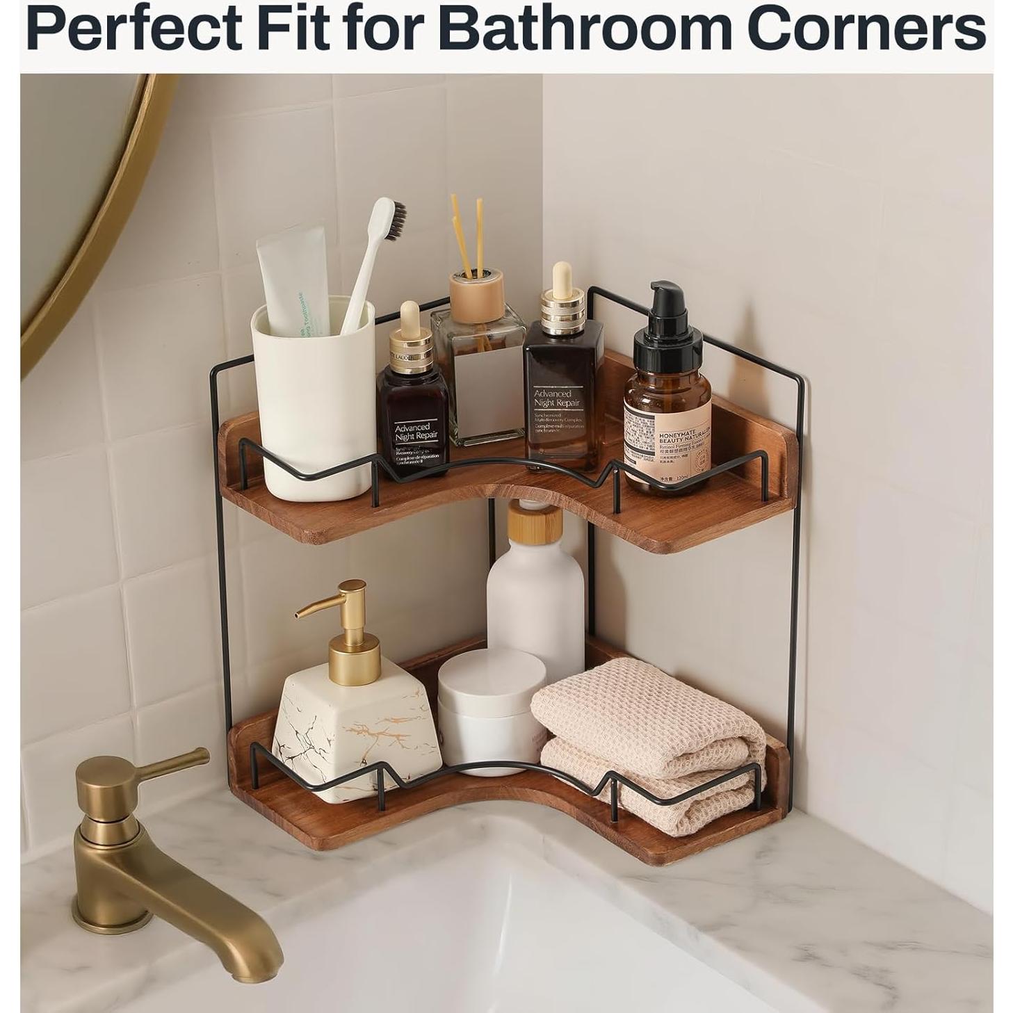 Organizador de mostrador de baño Snuvid 2 niveles madera 25.4x25.4x29.5cm