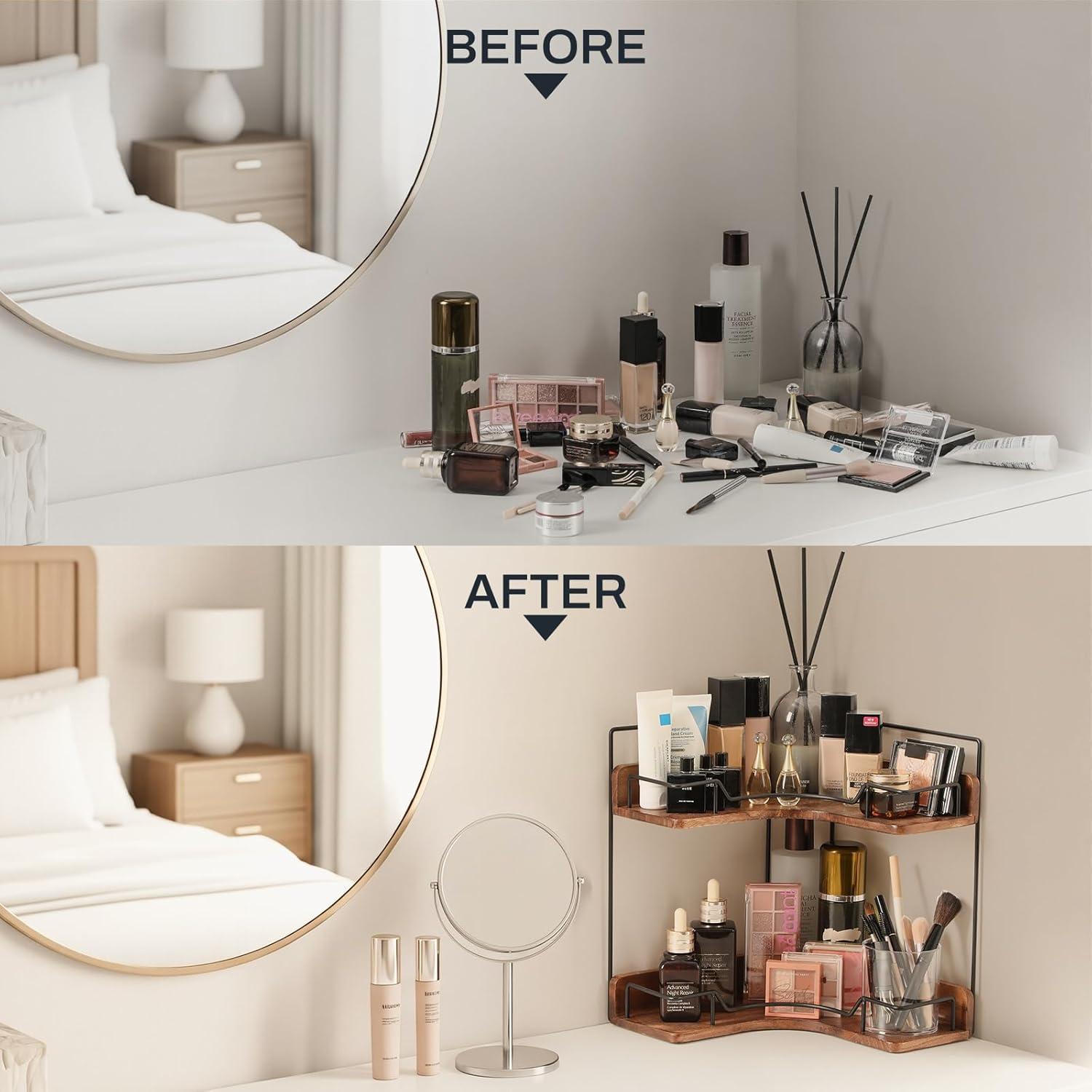 Organizador de mostrador de baño Snuvid 2 niveles madera 25.4x25.4x29.5cm