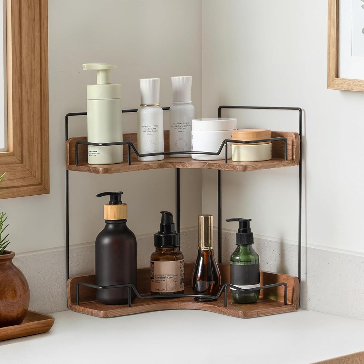 Organizador de mostrador de baño Snuvid 2 niveles madera 25.4x25.4x29.5cm