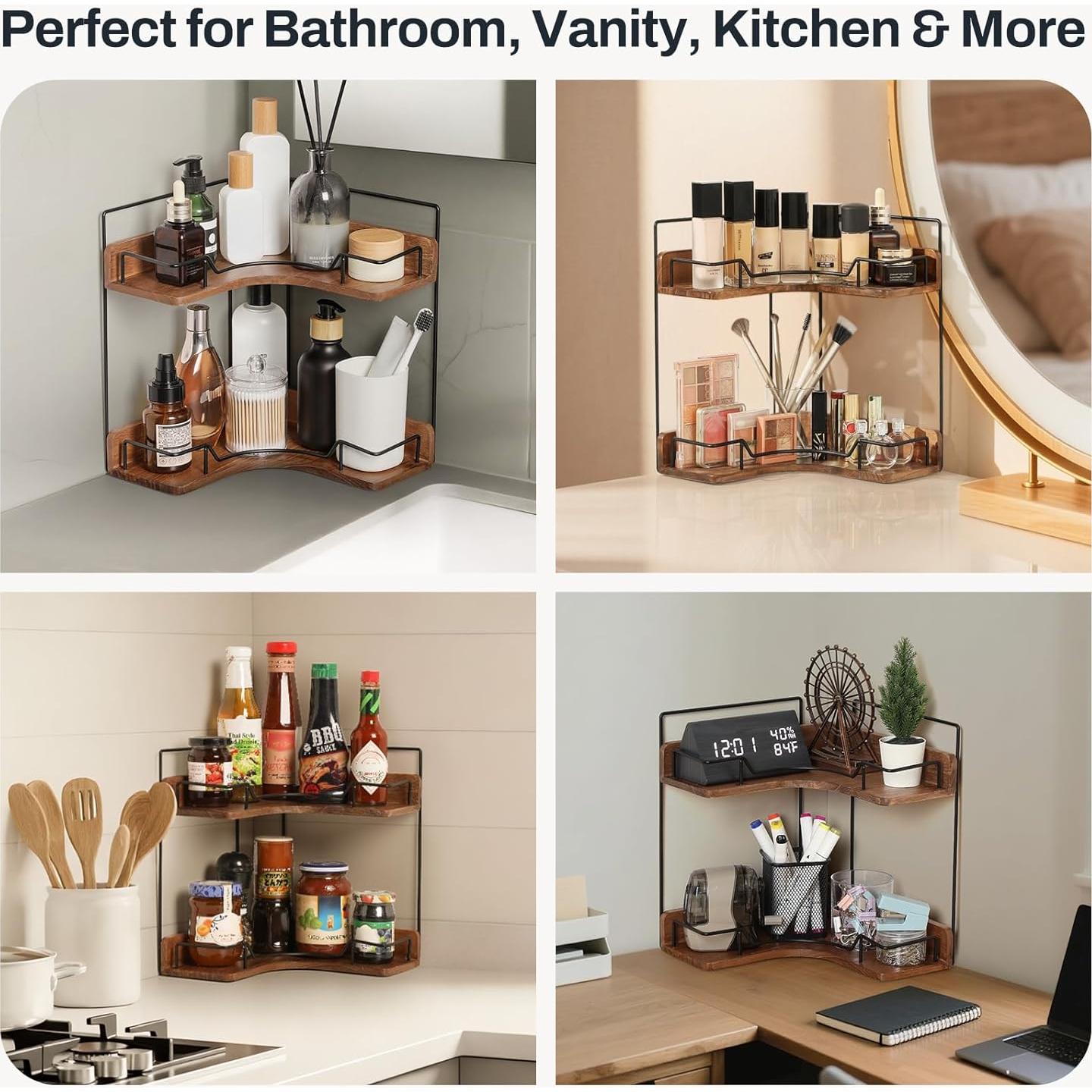 Organizador de mostrador de baño Snuvid 2 niveles madera 25.4x25.4x29.5cm