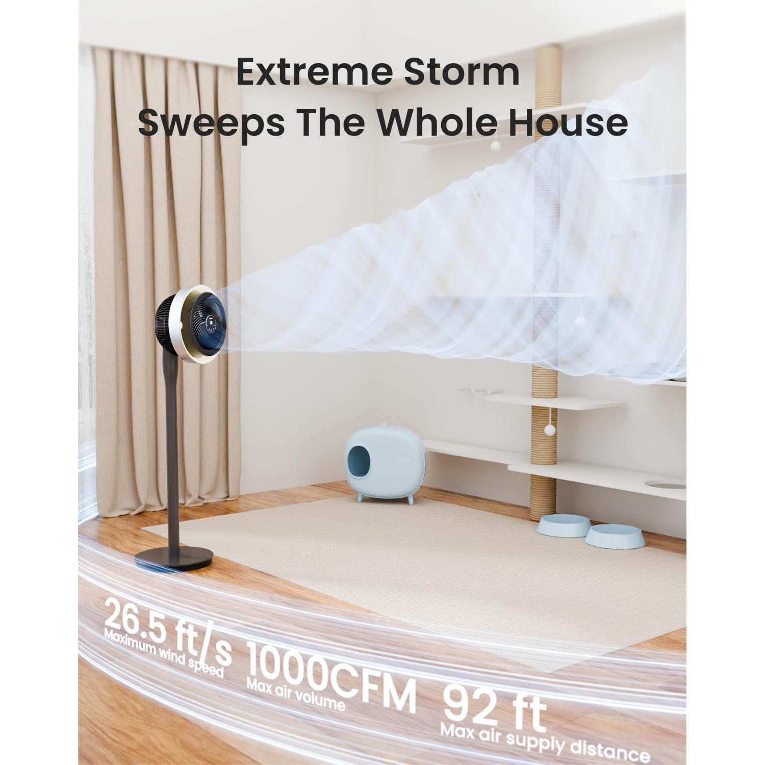 Ventilador de Pie AIRMATE FB20187R Oscilante con Luz LED 16 Velocidades