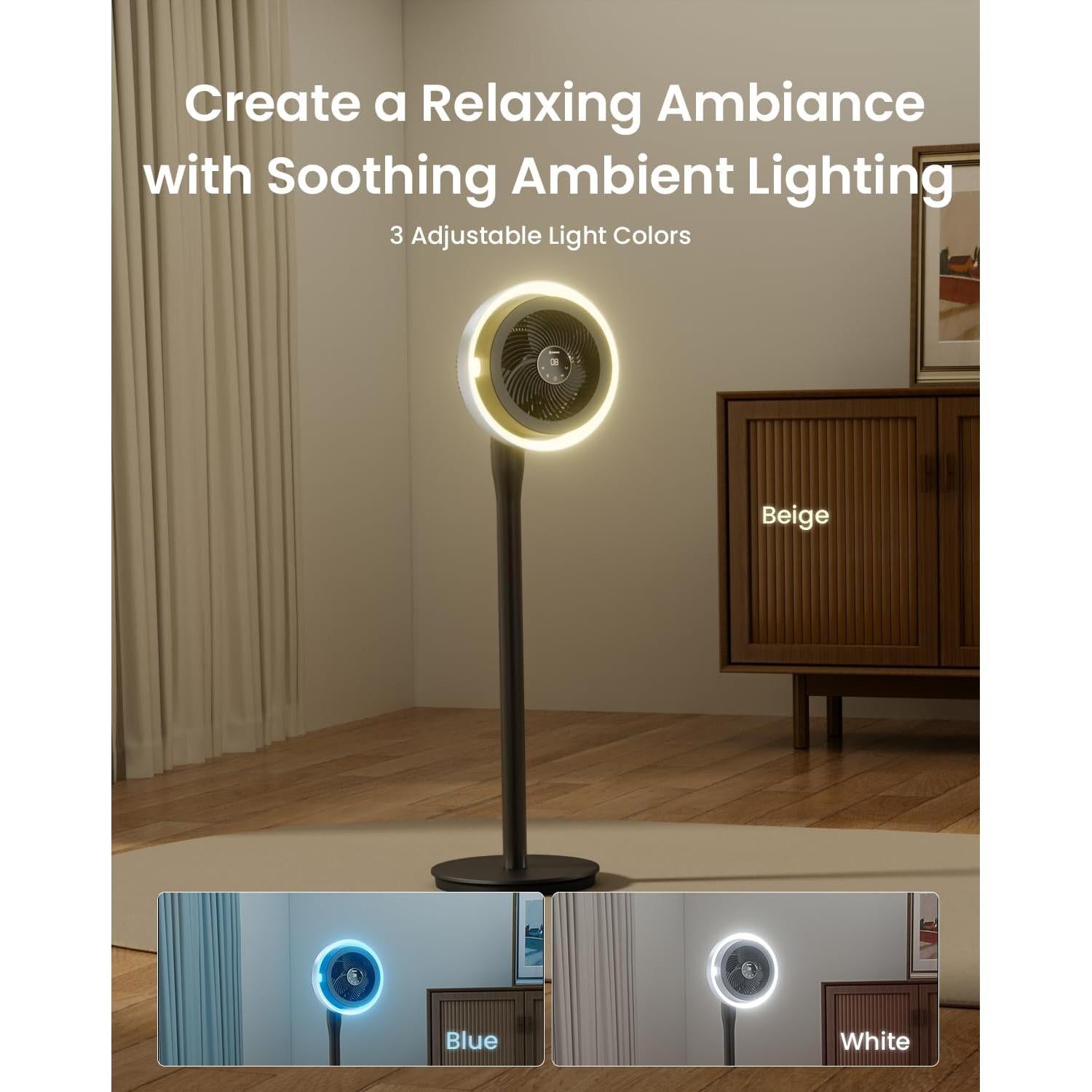 Ventilador de Pie AIRMATE FB20187R Oscilante con Luz LED 16 Velocidades