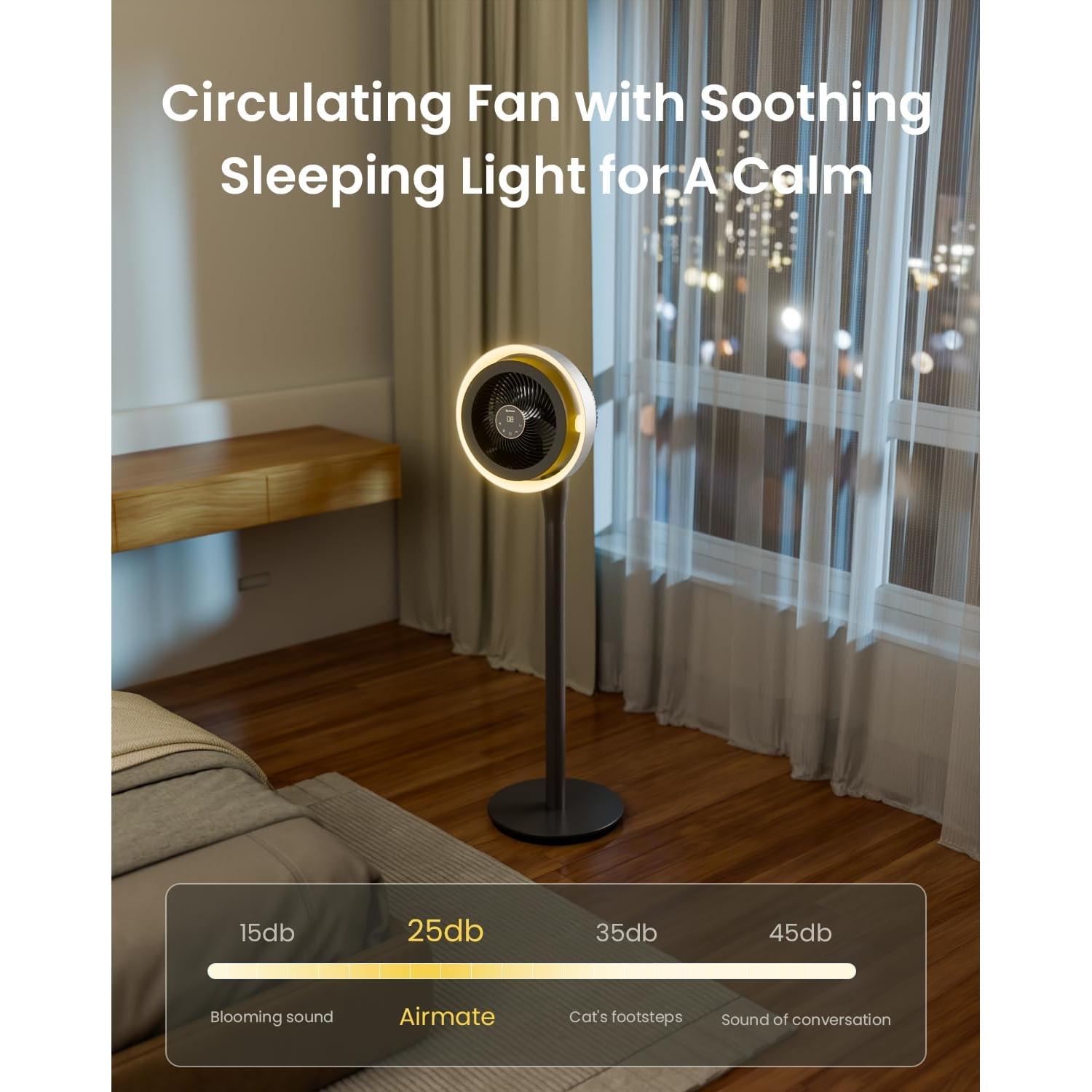 Ventilador de Pie AIRMATE FB20187R Oscilante con Luz LED 16 Velocidades