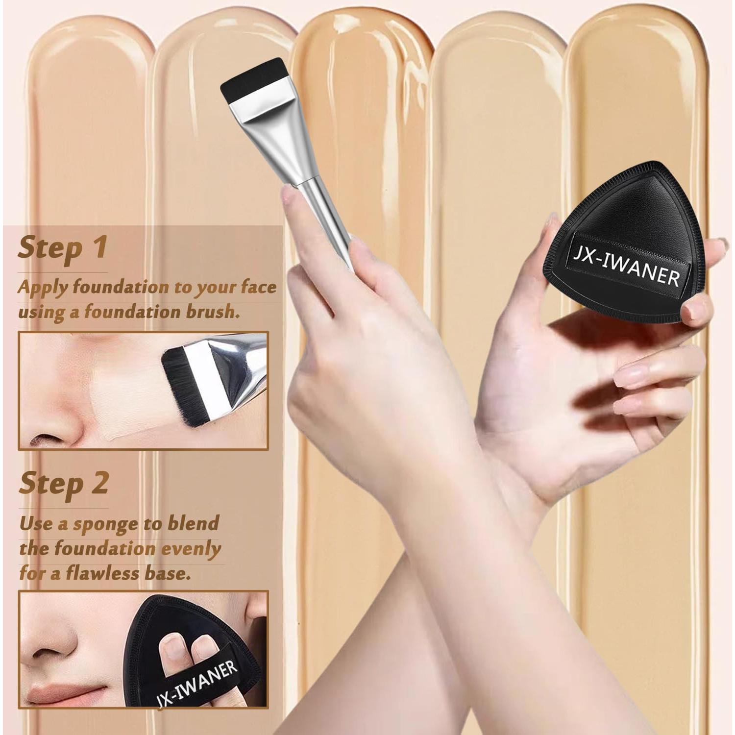 Set de Maquillaje JX-IWANER: Brocha Plana y Esponja Doble Capa