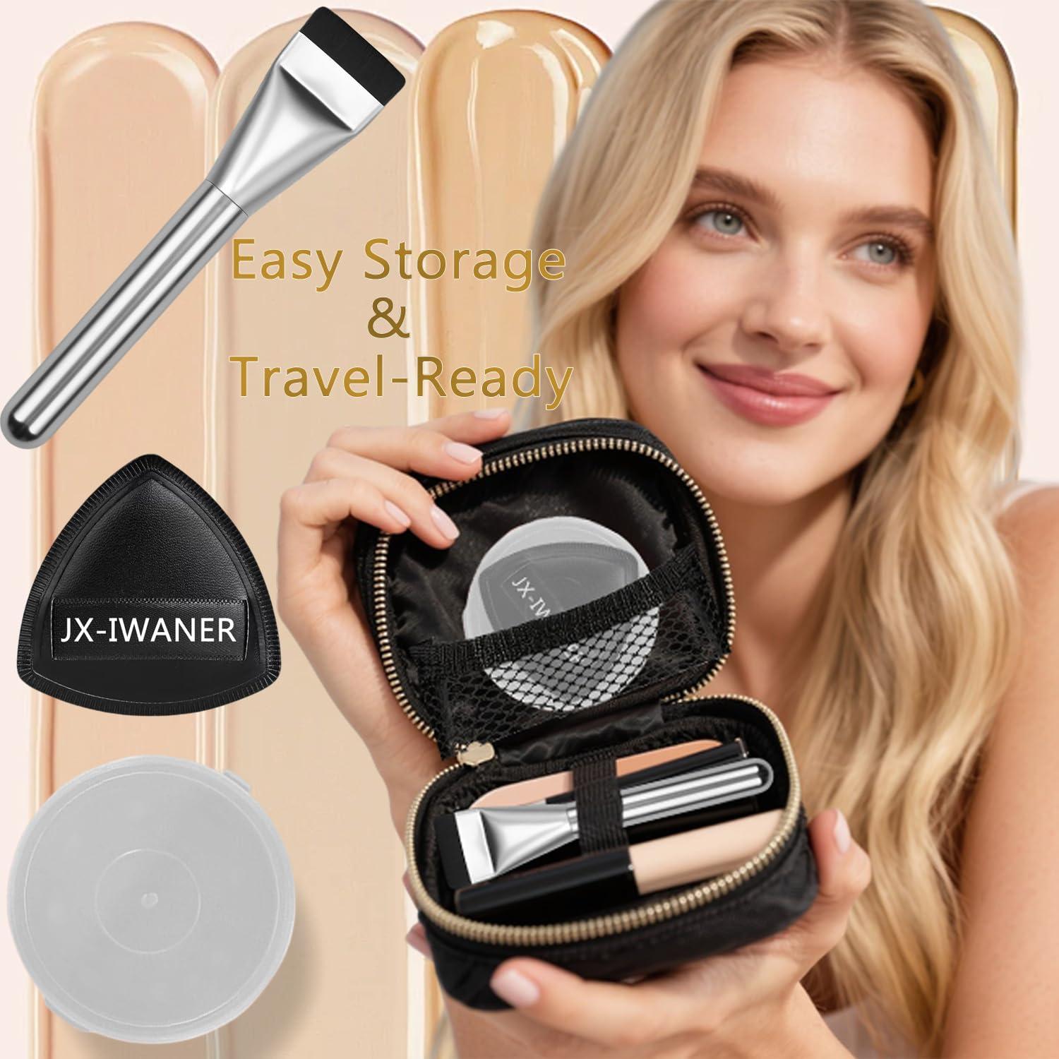 Set de Maquillaje JX-IWANER: Brocha Plana y Esponja Doble Capa