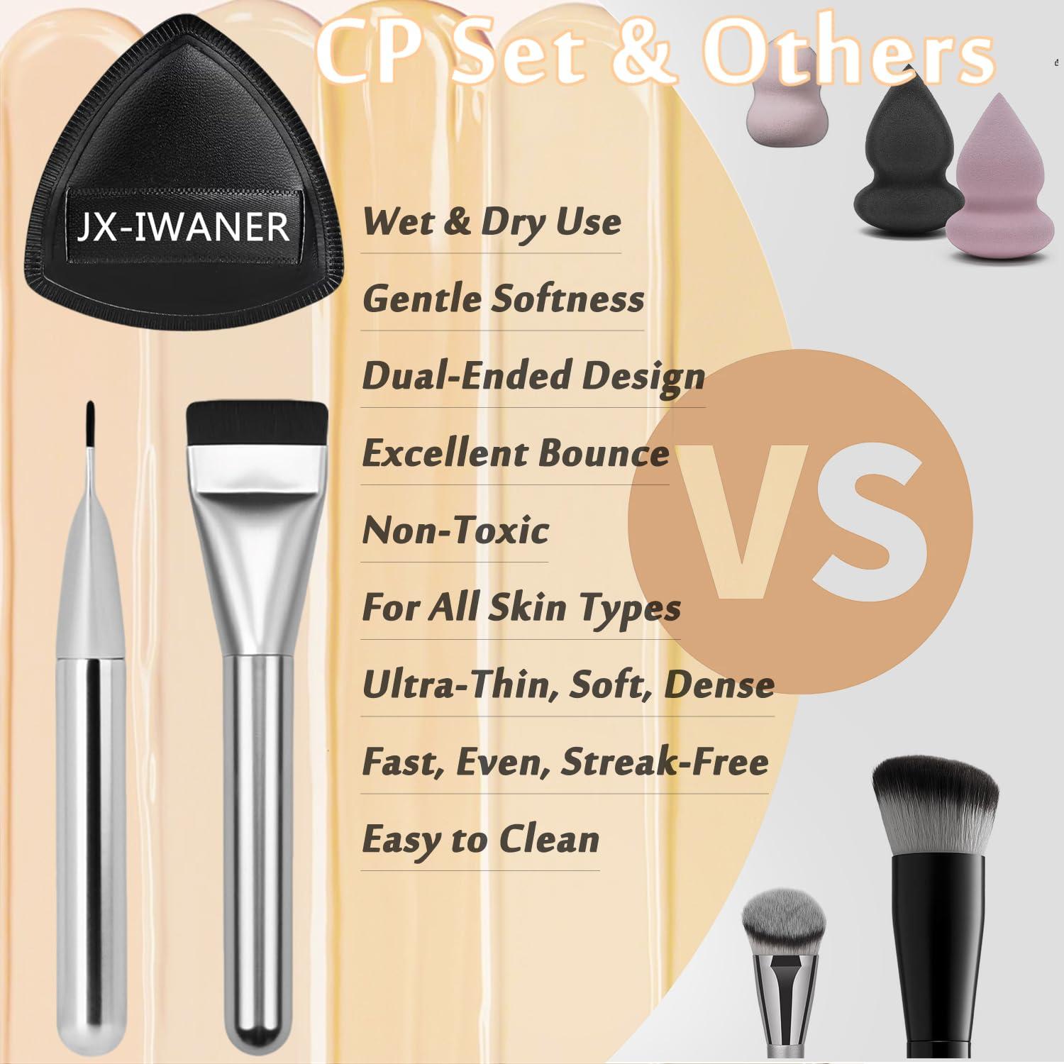 Set de Maquillaje JX-IWANER: Brocha Plana y Esponja Doble Capa