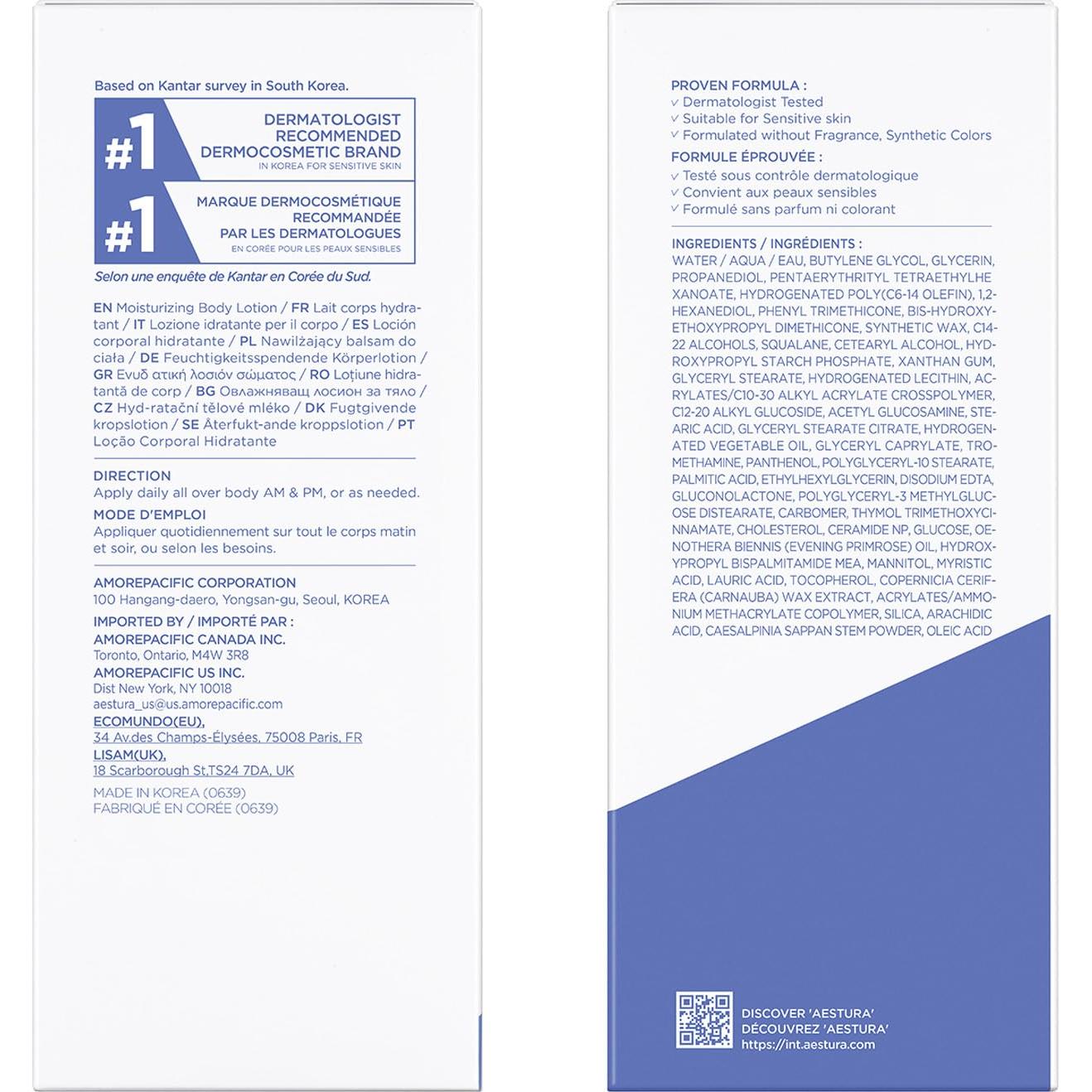 Loción Corporal AESTURA ATOBARRIER365 con Ceramidas 400 mL