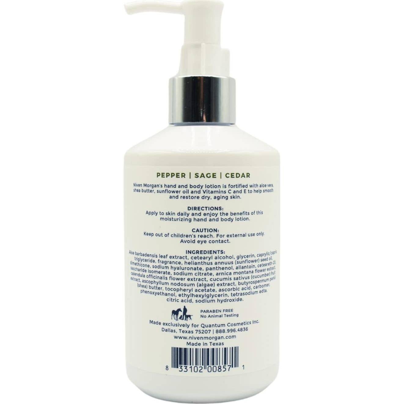 Loción para Manos y Cuerpo Niven Morgan 310 ml - Pimienta, Salvia y Cedro