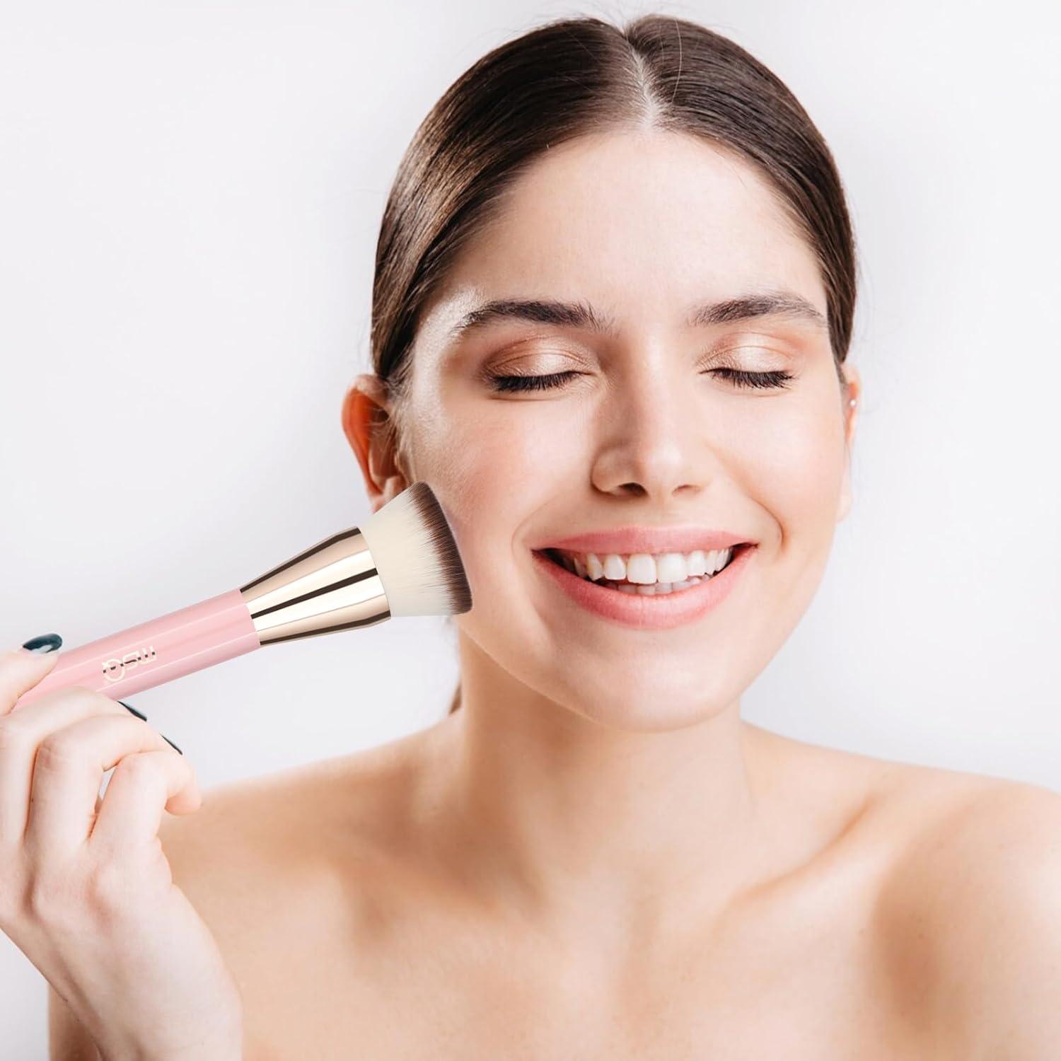 Brocha de Fundación MSQ Kabuki Punta Plana Rosa 15.6cm