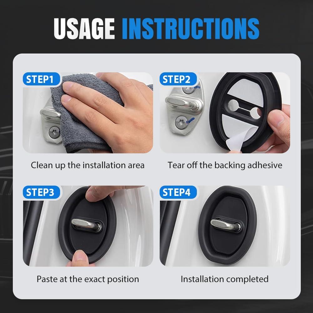 Car Silicone Door Latch Protective Cover, Easy Install Car Decorations, Universal Silicone Car Door Lock Cover, Protects Door Latches for All Vehicles (Black, 4 pcs)