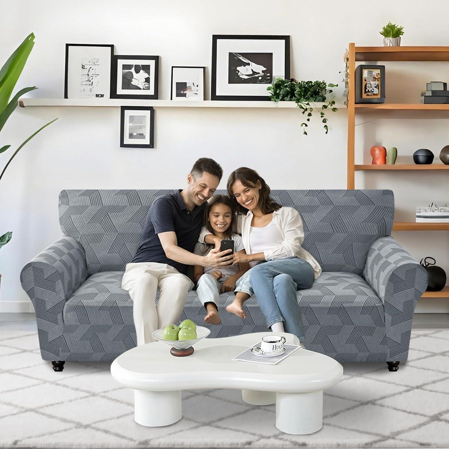 Funda de Sofá JIVINER Gris Claro 3 Cojines Alta Elasticidad