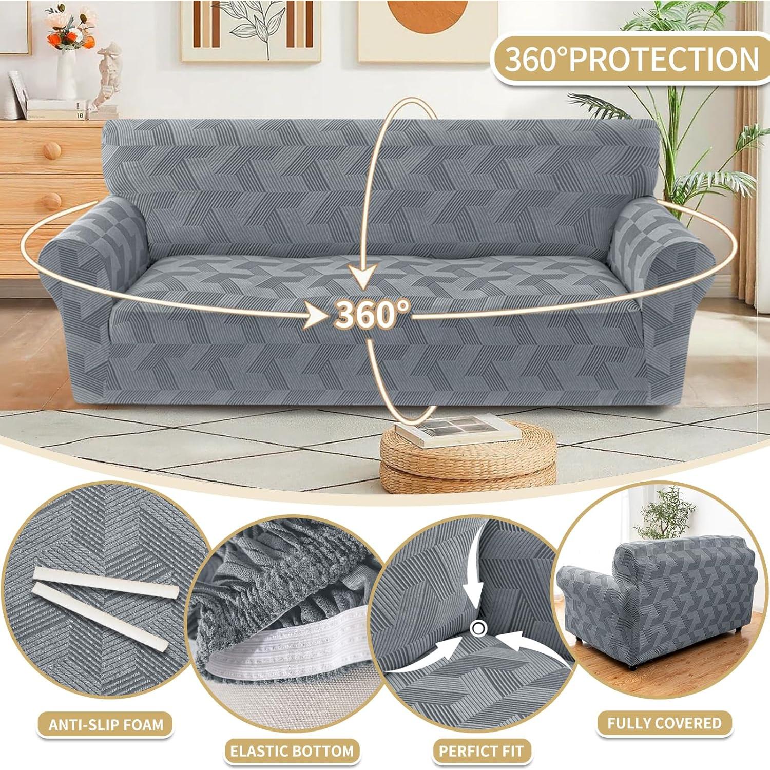 Funda de Sofá JIVINER Gris Claro 3 Cojines Alta Elasticidad