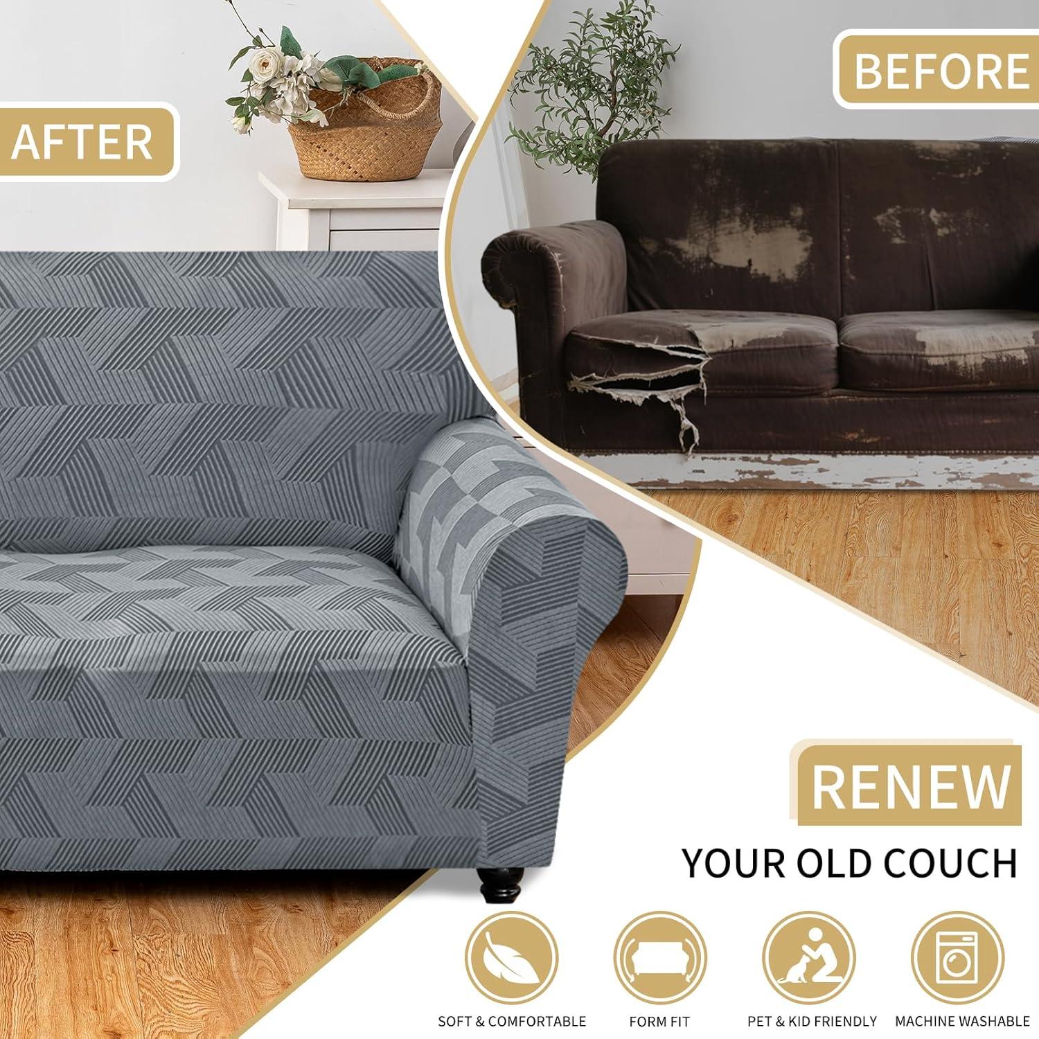 Funda de Sofá JIVINER Gris Claro 3 Cojines Alta Elasticidad