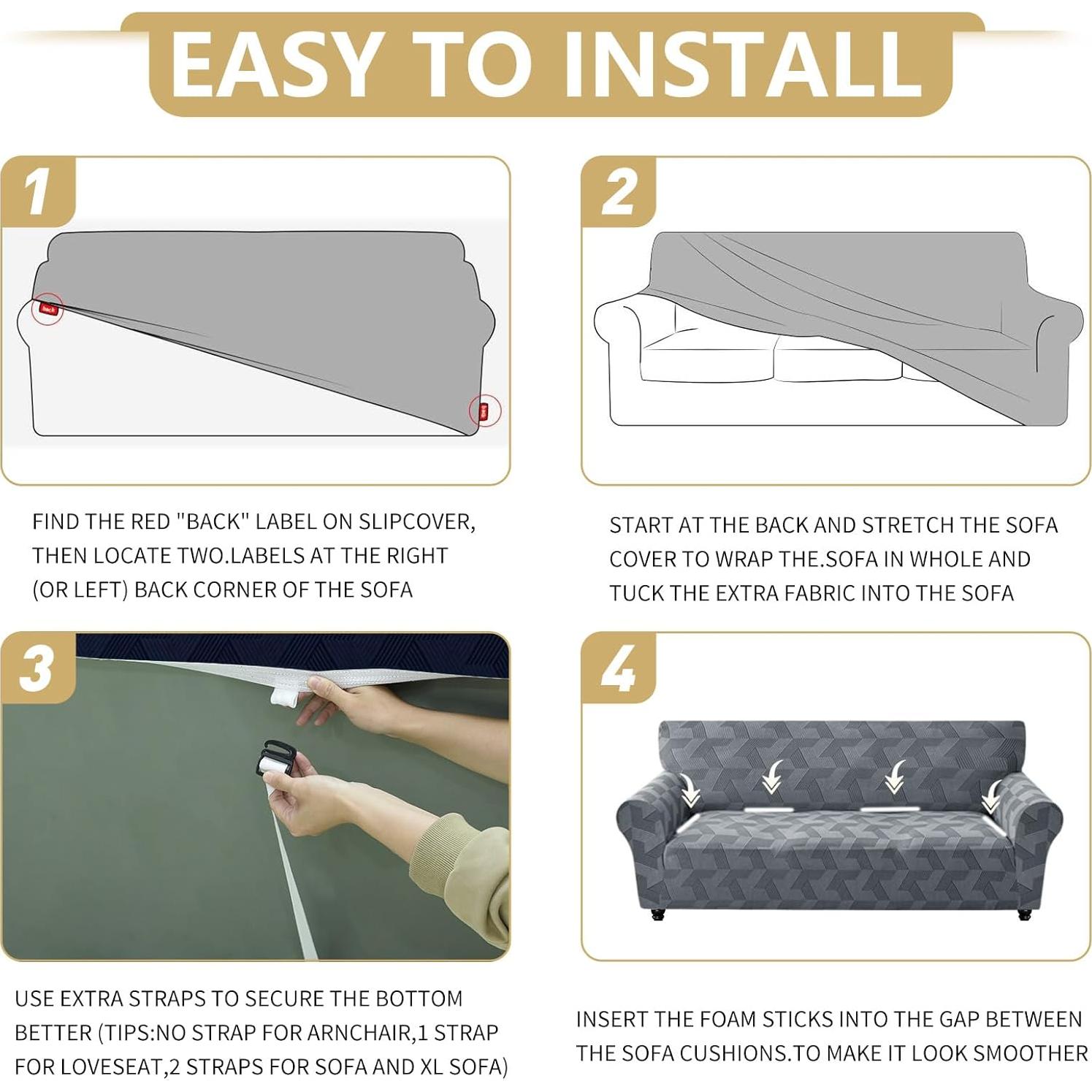 Funda de Sofá JIVINER Gris Claro 3 Cojines Alta Elasticidad