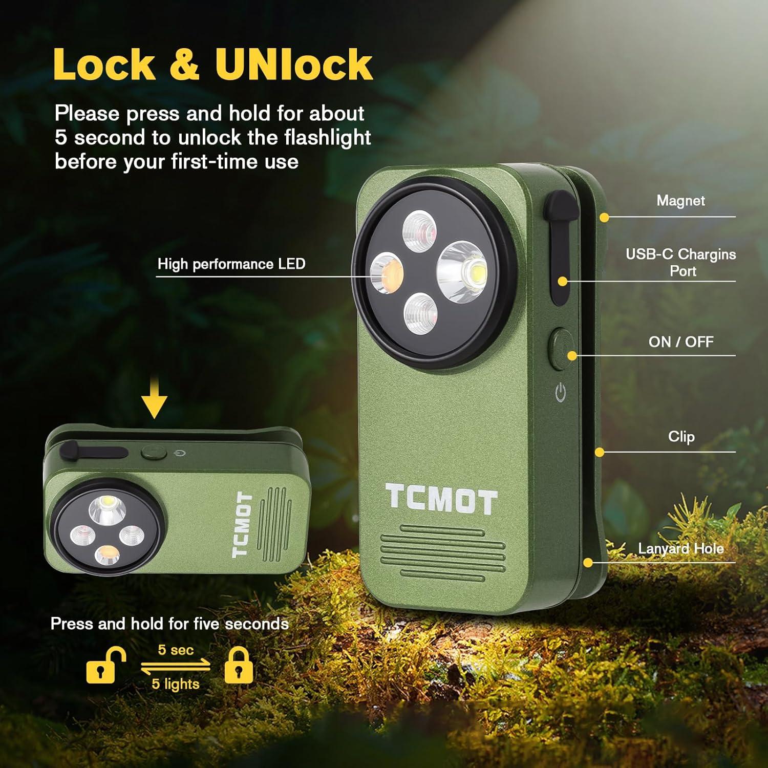 Luz de Clip EDC TCMOT Verde 600 Lúmenes Recargable IPX6