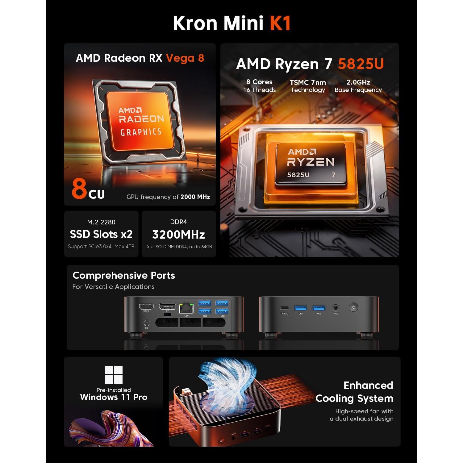 Mini PC Gaming ACEMAGIC K1 Ryzen 7 32GB RAM 1TB SSD 4K