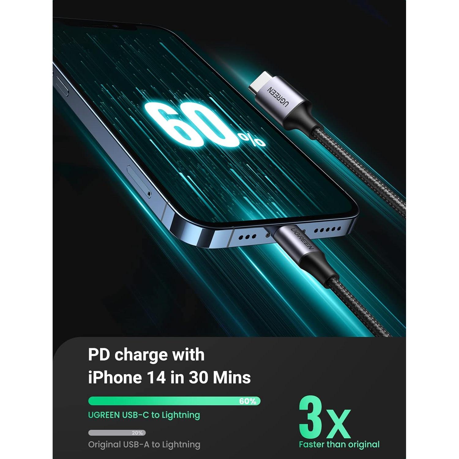 Cable USB C a Lightning UGREEN 1.83m MFi Carga Rápida