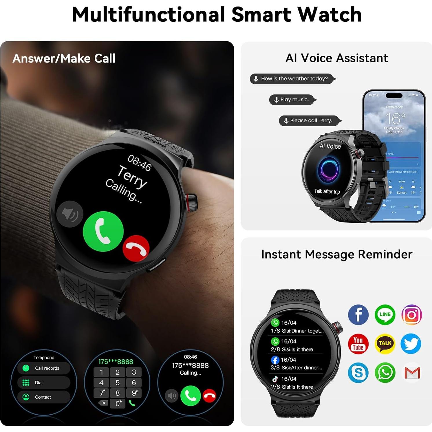 Reloj Inteligente AMAZTIM POWER para Hombres, Pantalla 4.7 cm