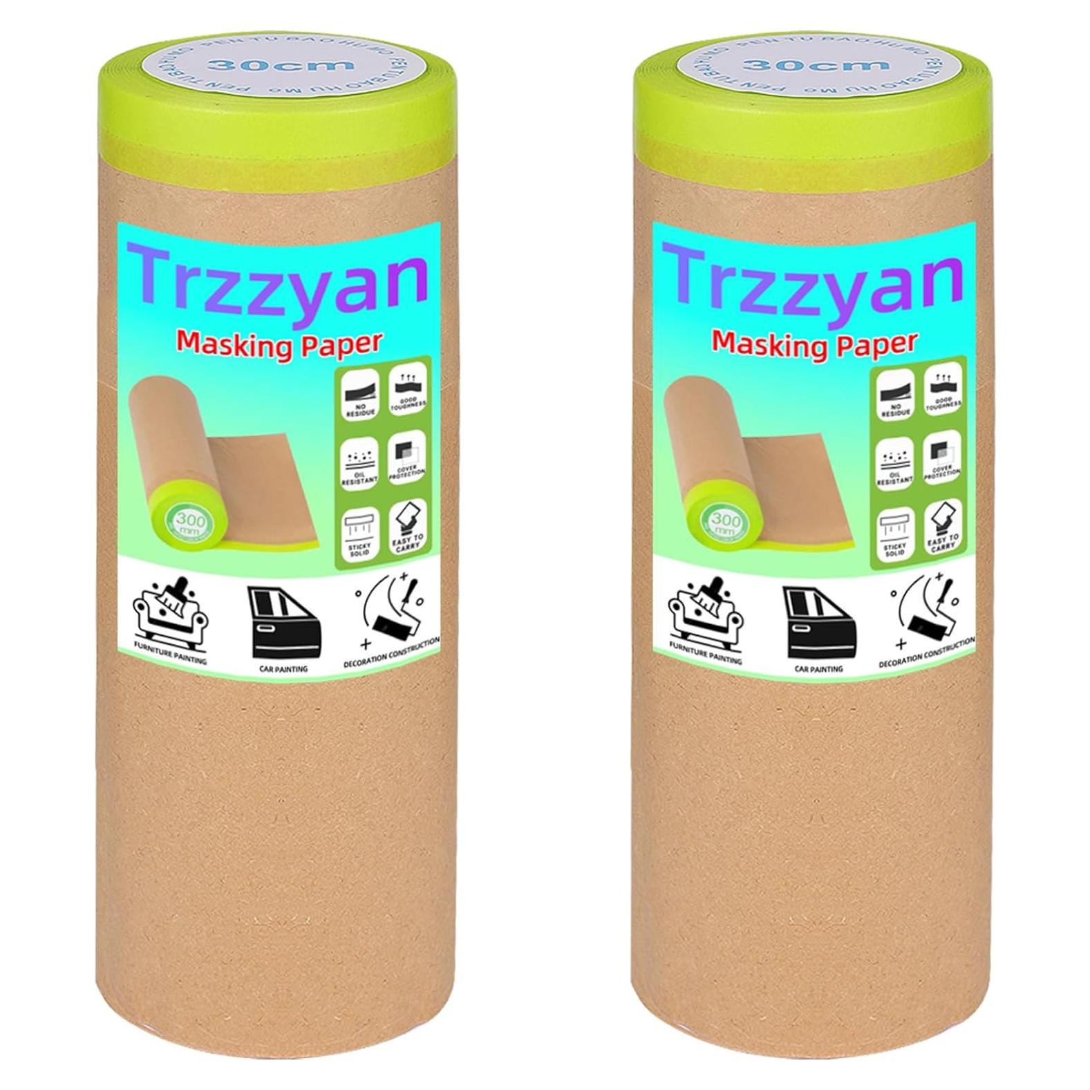 2 Rollos de Papel de Enmascarar Pre-tapeado Trzzyan 30.48cm x 15.24m
