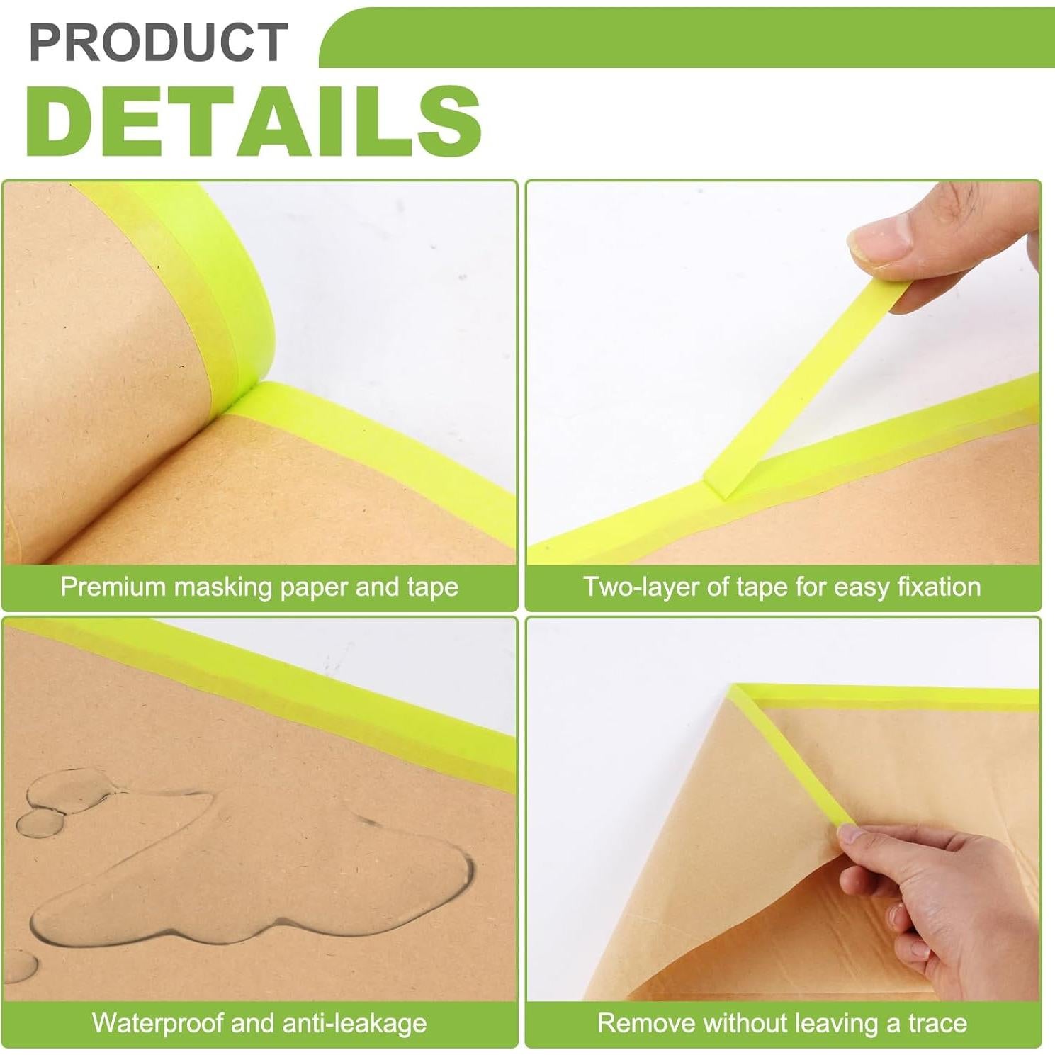 2 Rollos de Papel de Enmascarar Pre-tapeado Trzzyan 30.48cm x 15.24m