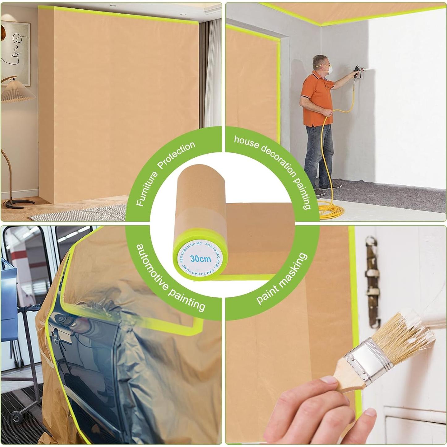 2 Rollos de Papel de Enmascarar Pre-tapeado Trzzyan 30.48cm x 15.24m