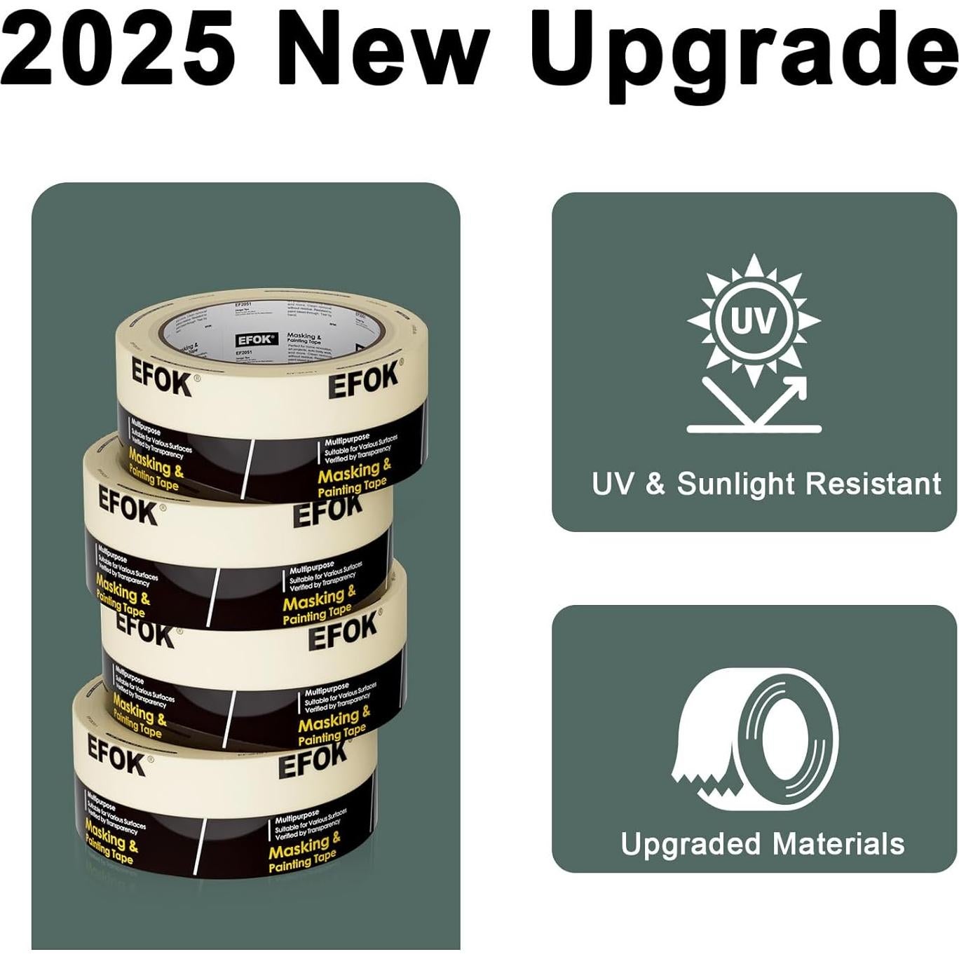 Cinta de Enmascarar EFOK 1.88" x 10 Rollos Anti-UV 550 Yardas